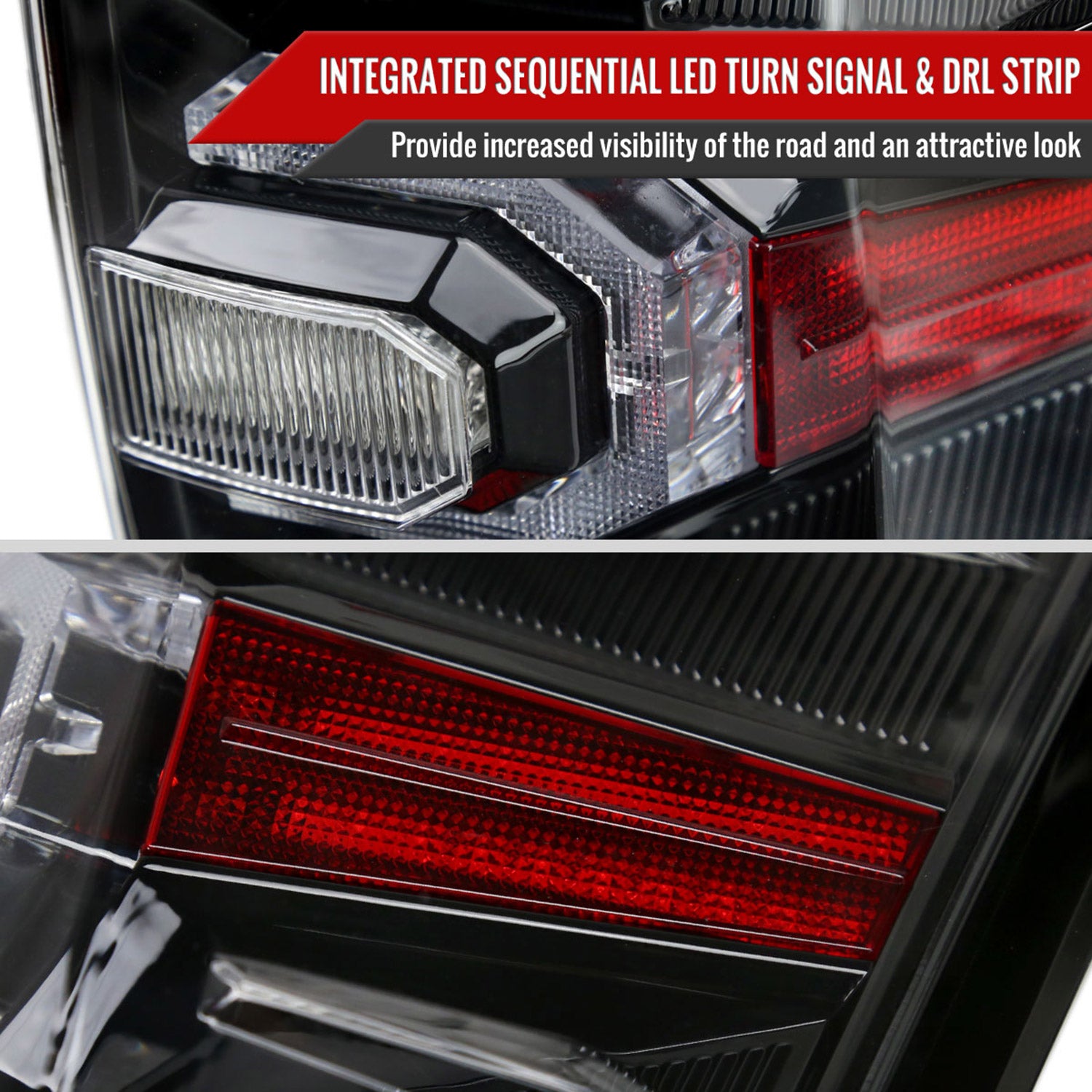 2016-2022 Toyota Tacoma Sequential Signal LED Tail Lights Jet Black/Clear Lens