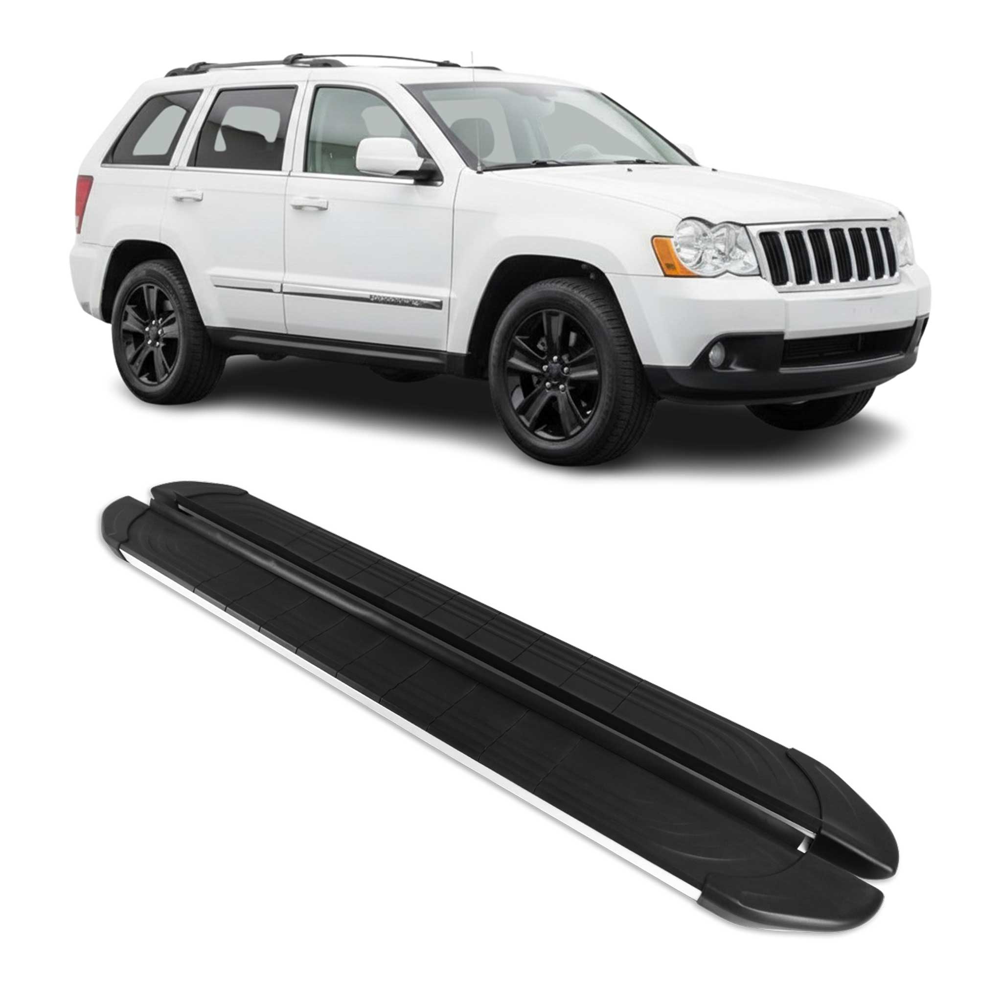 2005-2010 Jeep Grand Cherokee Running Boards Side Steps Silver & Black
