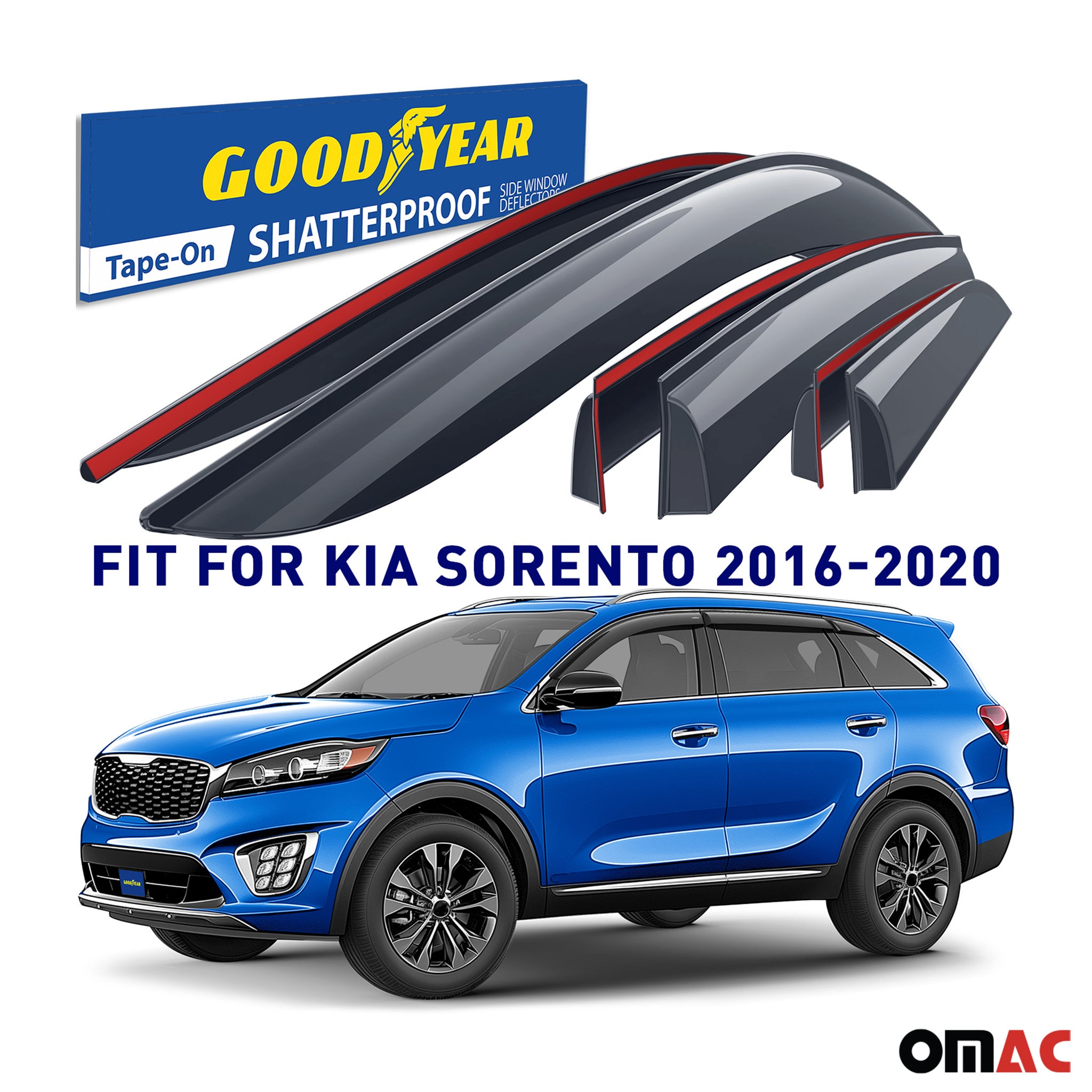 Goodyear Wind Deflectors for Kia Sorento 2016-2020 Tape-On Premium Smoke 6 pcs