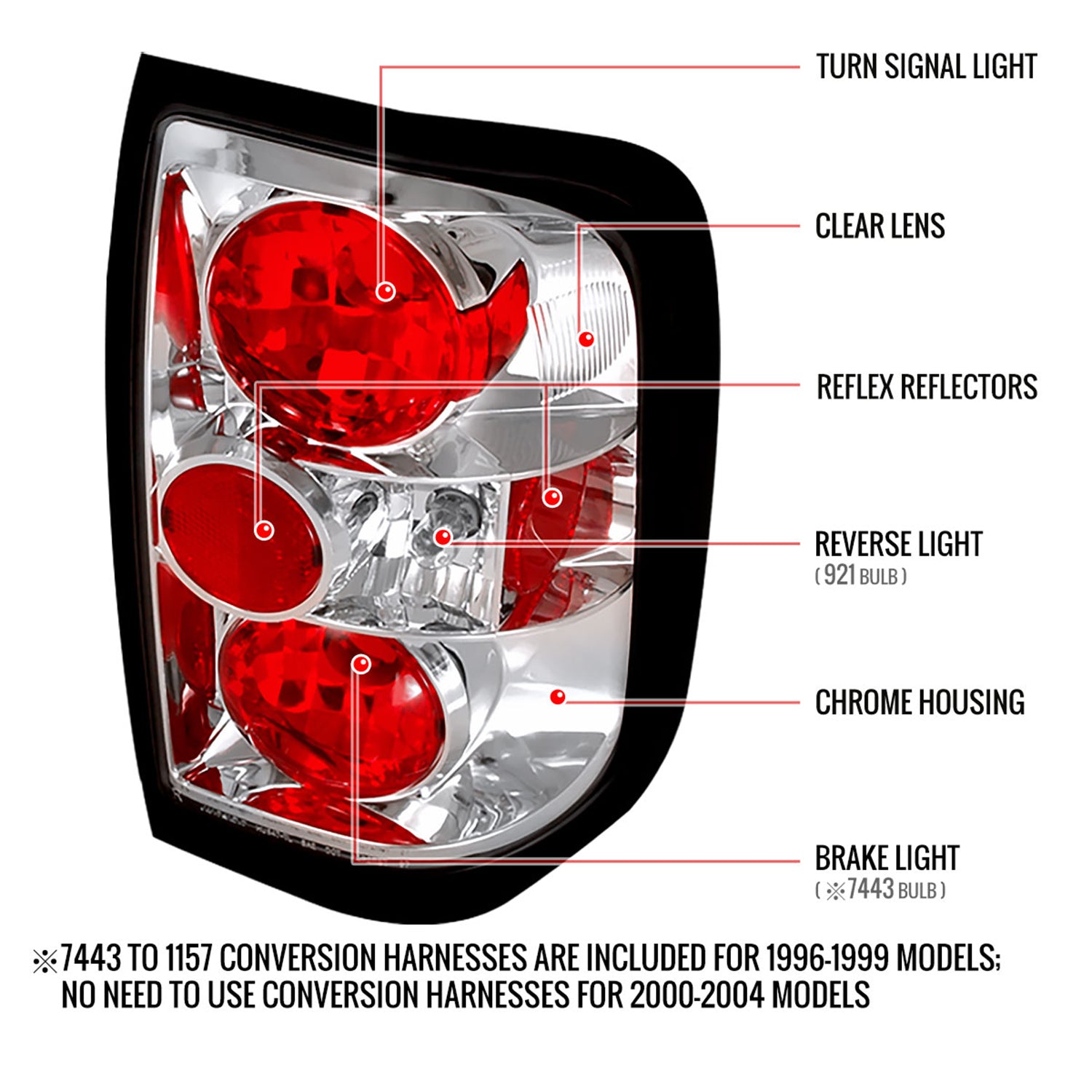 1996-2004 Nisssan Pathfinder/ Infiniti QX4 Tail Lights Chrome/Clear Lens