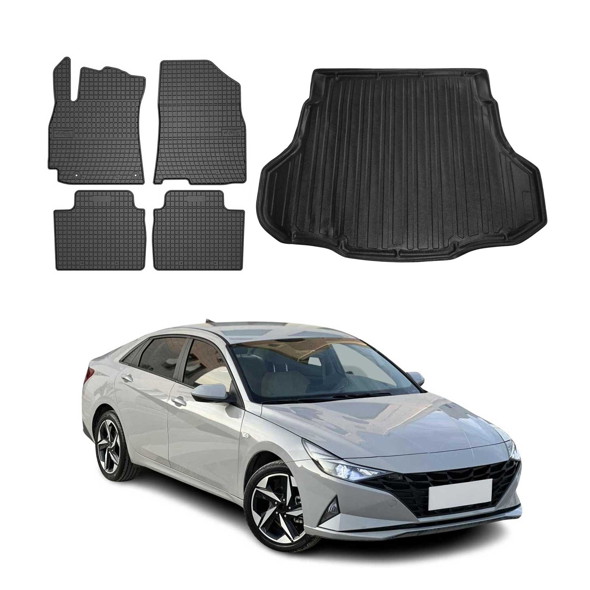 2021-2026 Hyundai Elantra Sedan Floor Mats & Cargo Liner Full Set All Weather Black