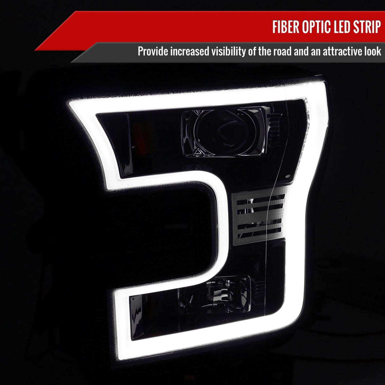 2015-2017 Ford F-150 LED Bar Projector Headlights Jet Black/Clear Lens