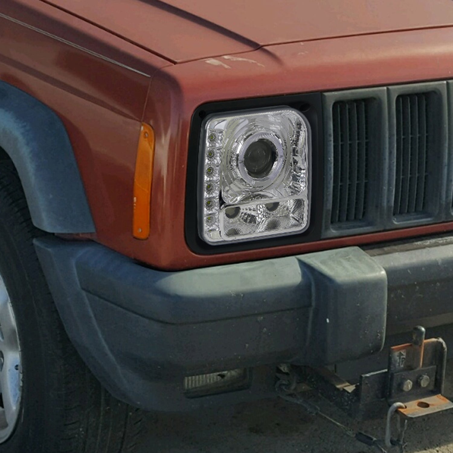 1997-2001 Jeep Cherokee Halo Projector Headlights SMD LED Light Strip Chrome