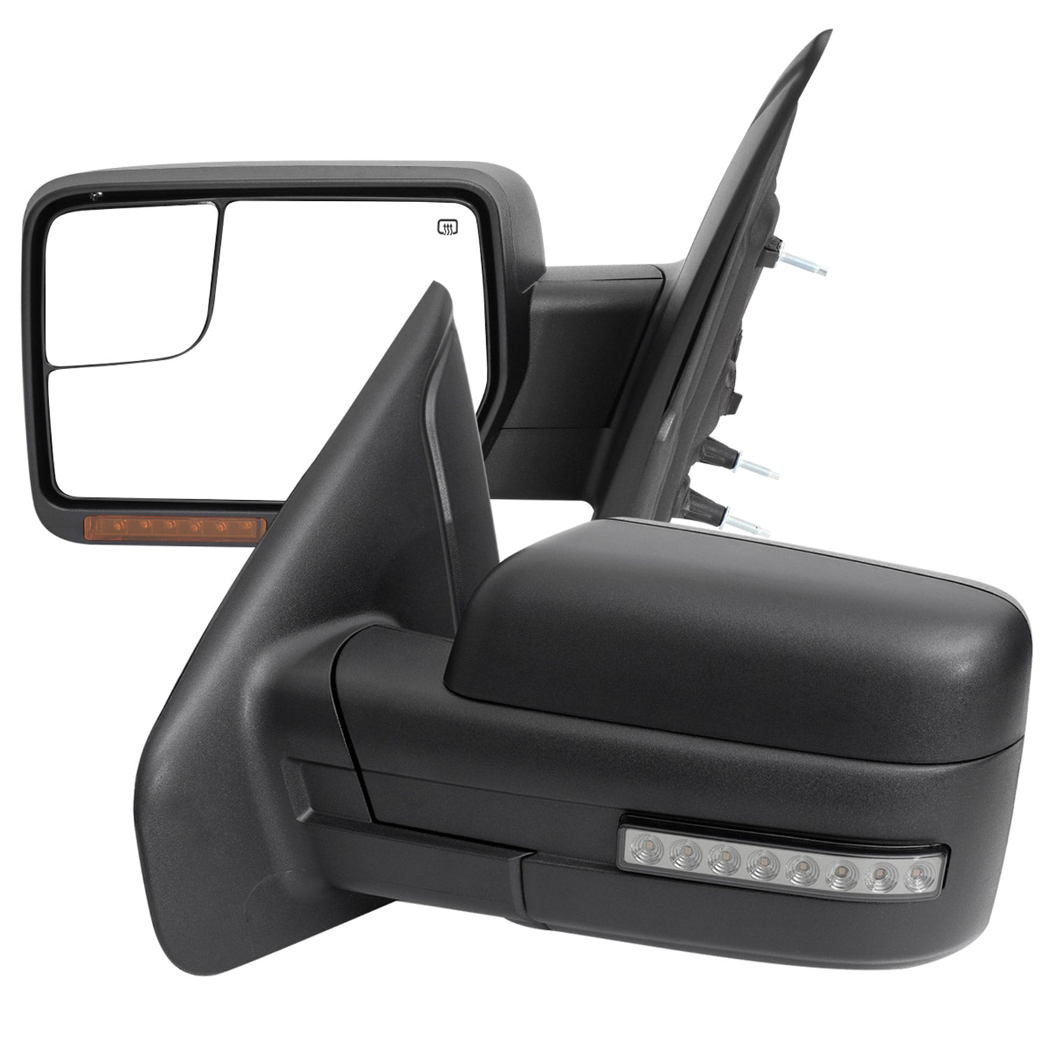 2007-2014 Ford F150 Black Heated Side Mirrors LED Turn Signal & Puddle Light