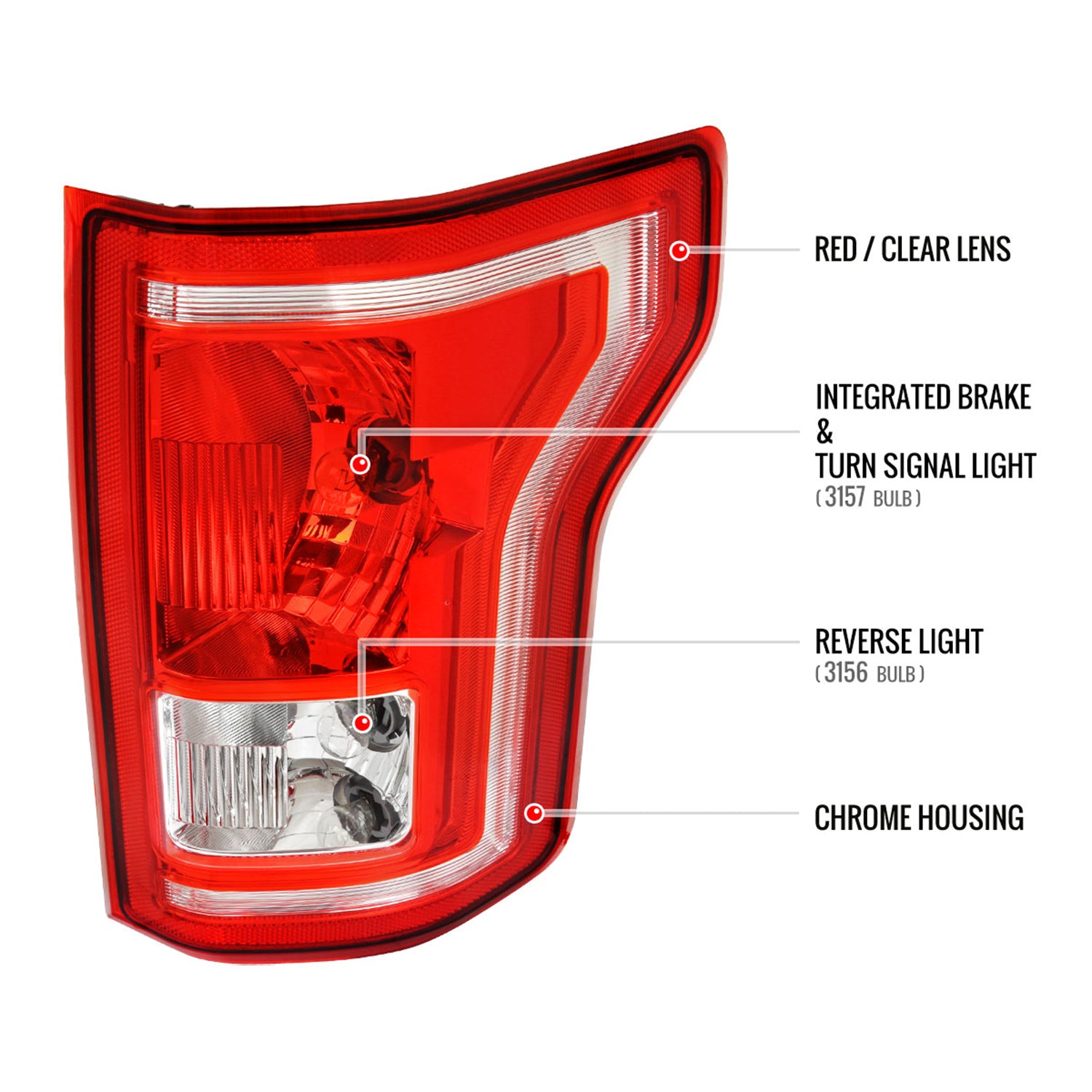 2015-2017 Ford F-150 Factory Passenger/Right Replacement Tail Light Chrome/Red