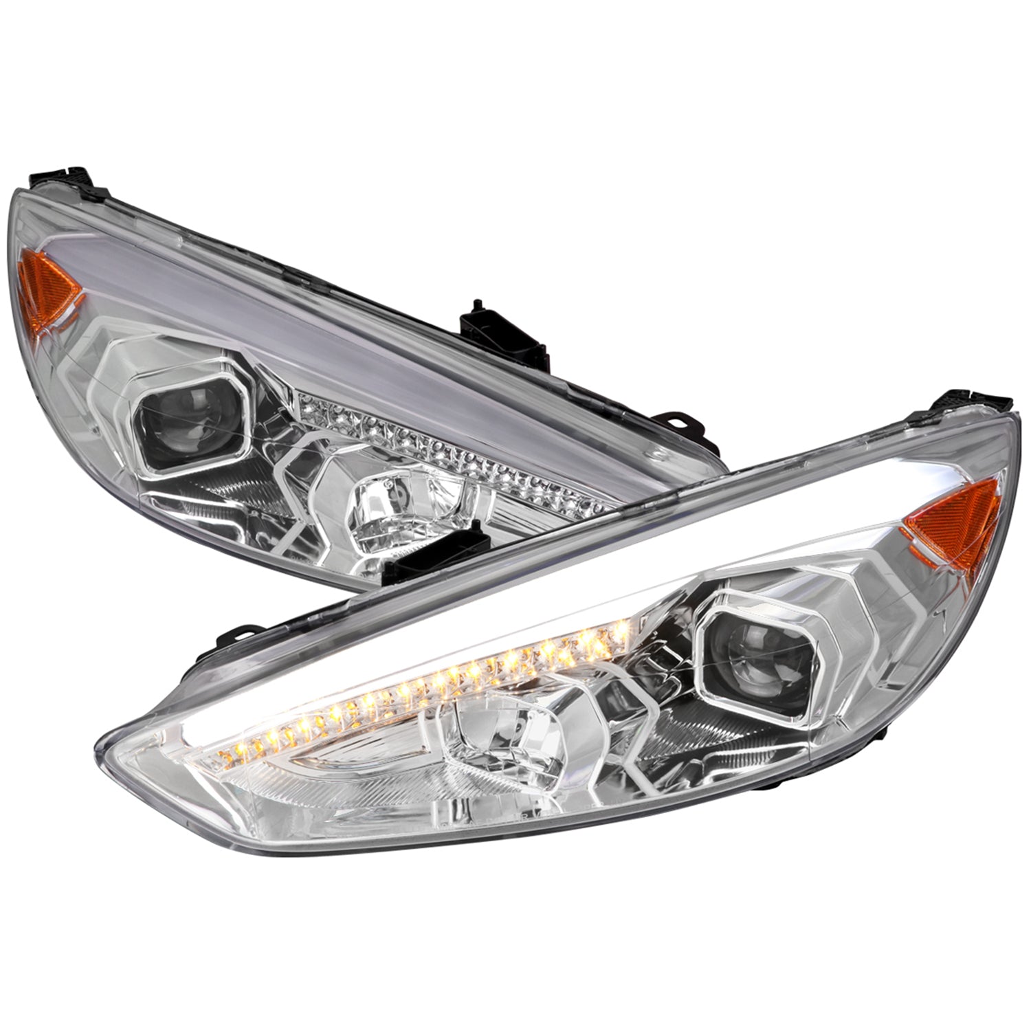 2015-2018 Ford Focus LED Sequential Signal Projector Headlights Chrome/Clear