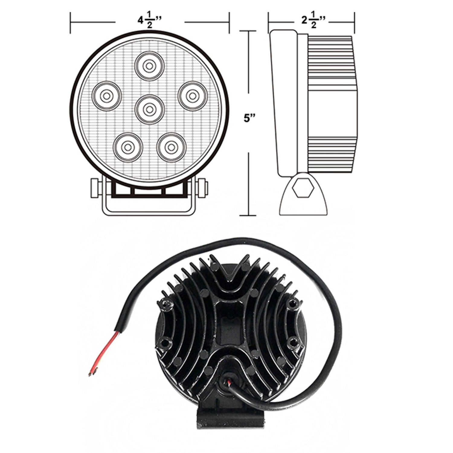 Universal Off Road 6000K Flood Beam 18W 6-LED Round Fog Light 4Pcs Black Alu