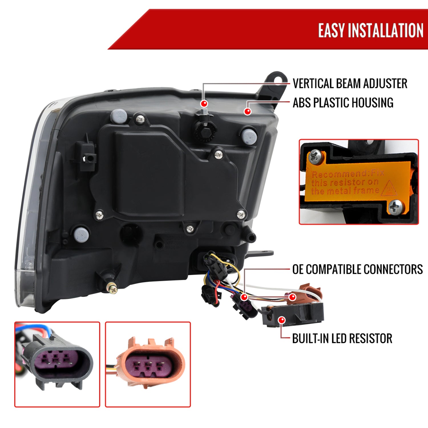 2013-2018 RAM 1500 2500 3500 LED Bar Signal Projector Headlights Black