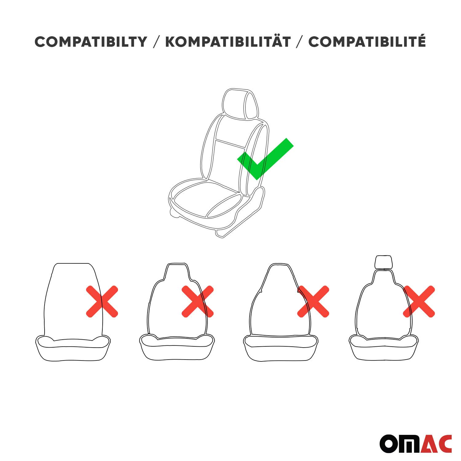 OMAC Universal Semi Custom Front Car Seat Cover Protector Gray-Black Polycotton