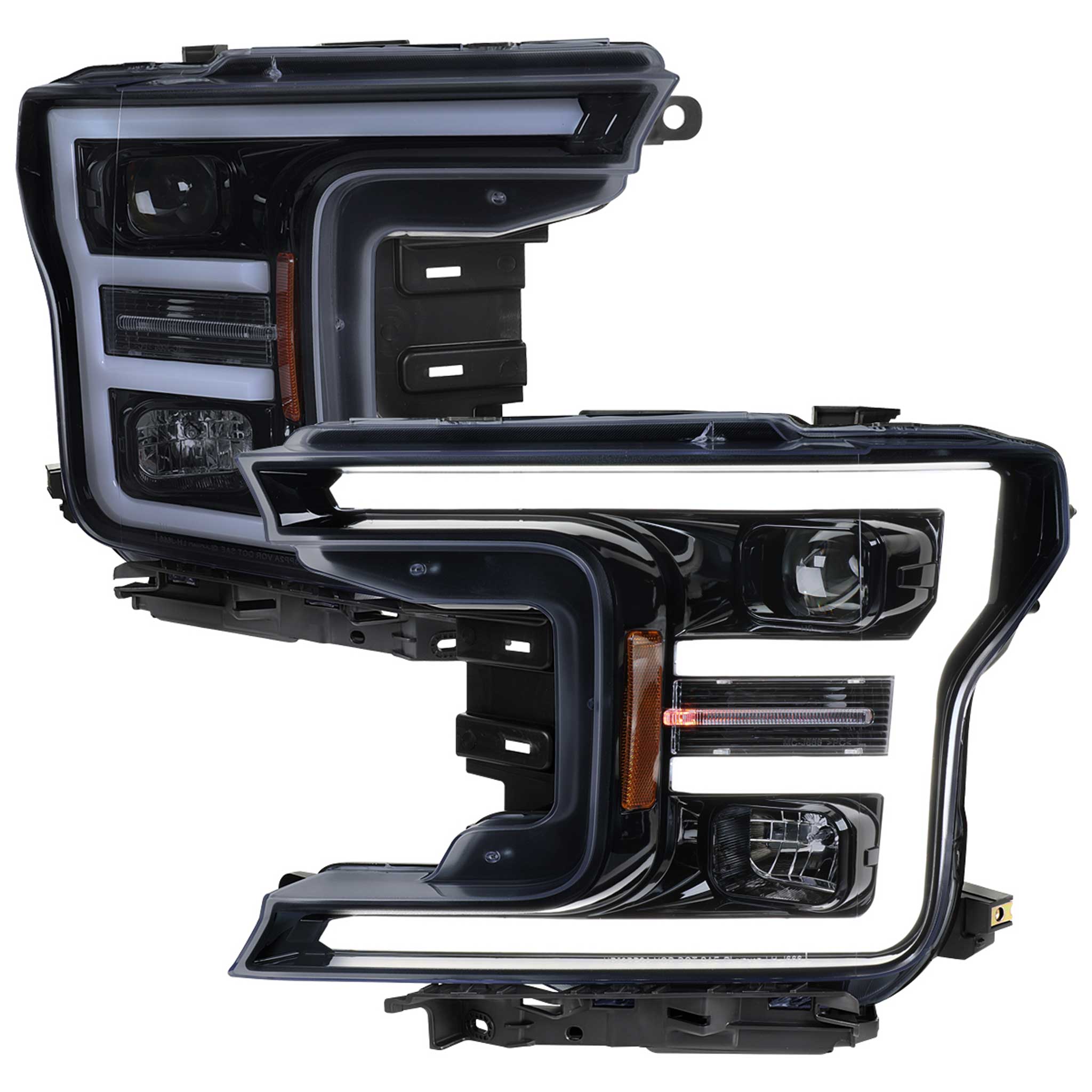 For Ford F-150 2018-2020 LED C Bar Projector Headlights Black Housing Smoked Lens