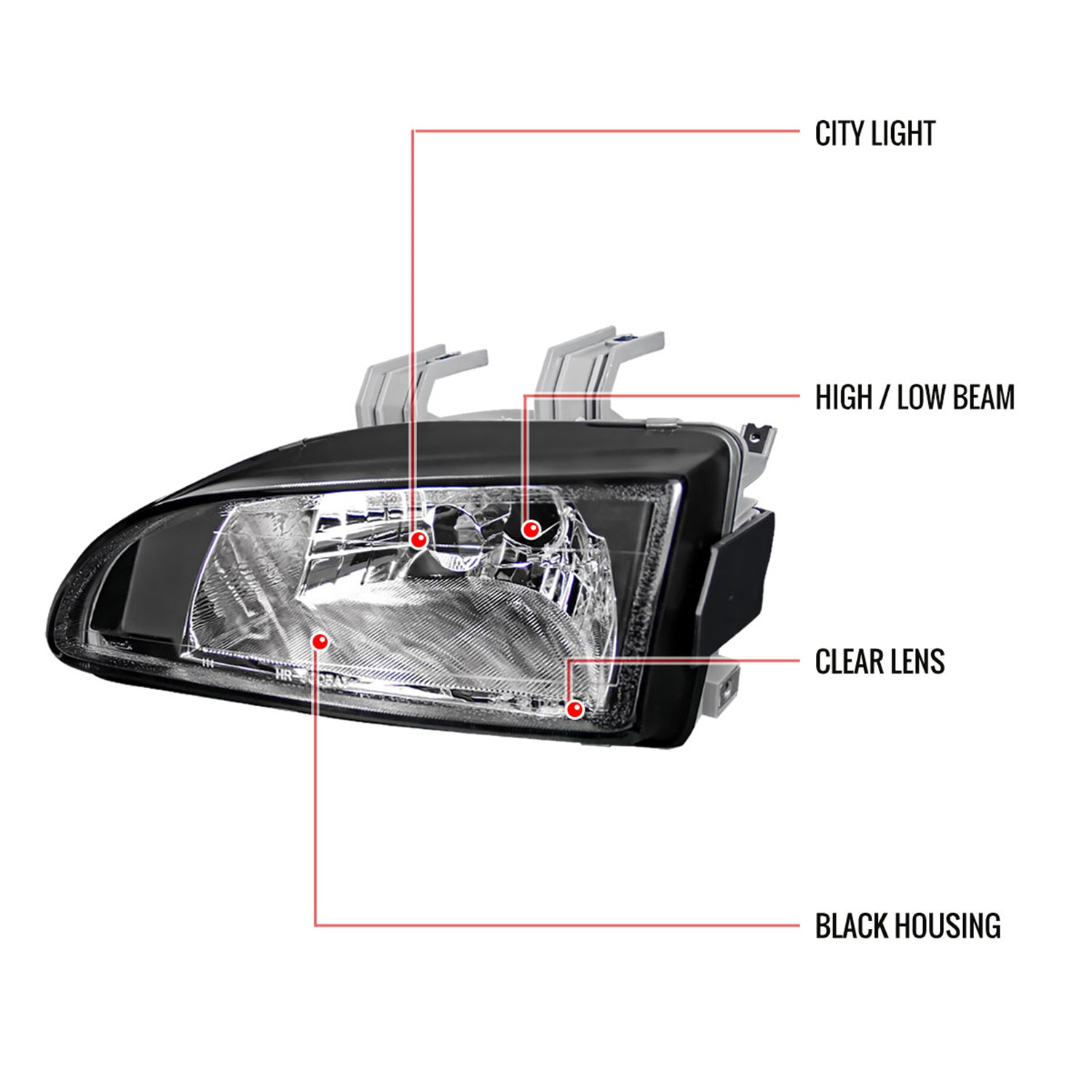 1992-1995 Honda Civic Factory Style Crystal Headlights Matte Black/Clear Lens