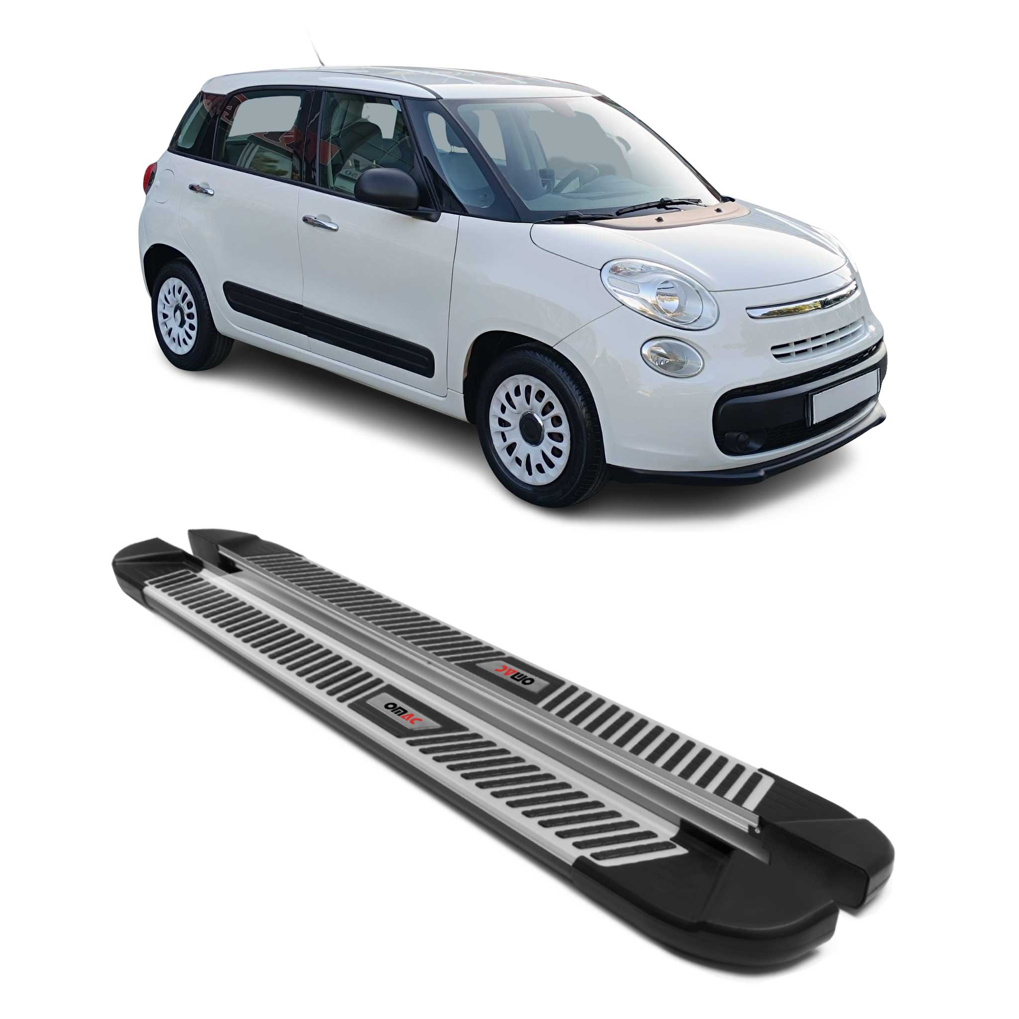 2014-2020 Fiat 500L Running Boards Side Steps Silver & Black