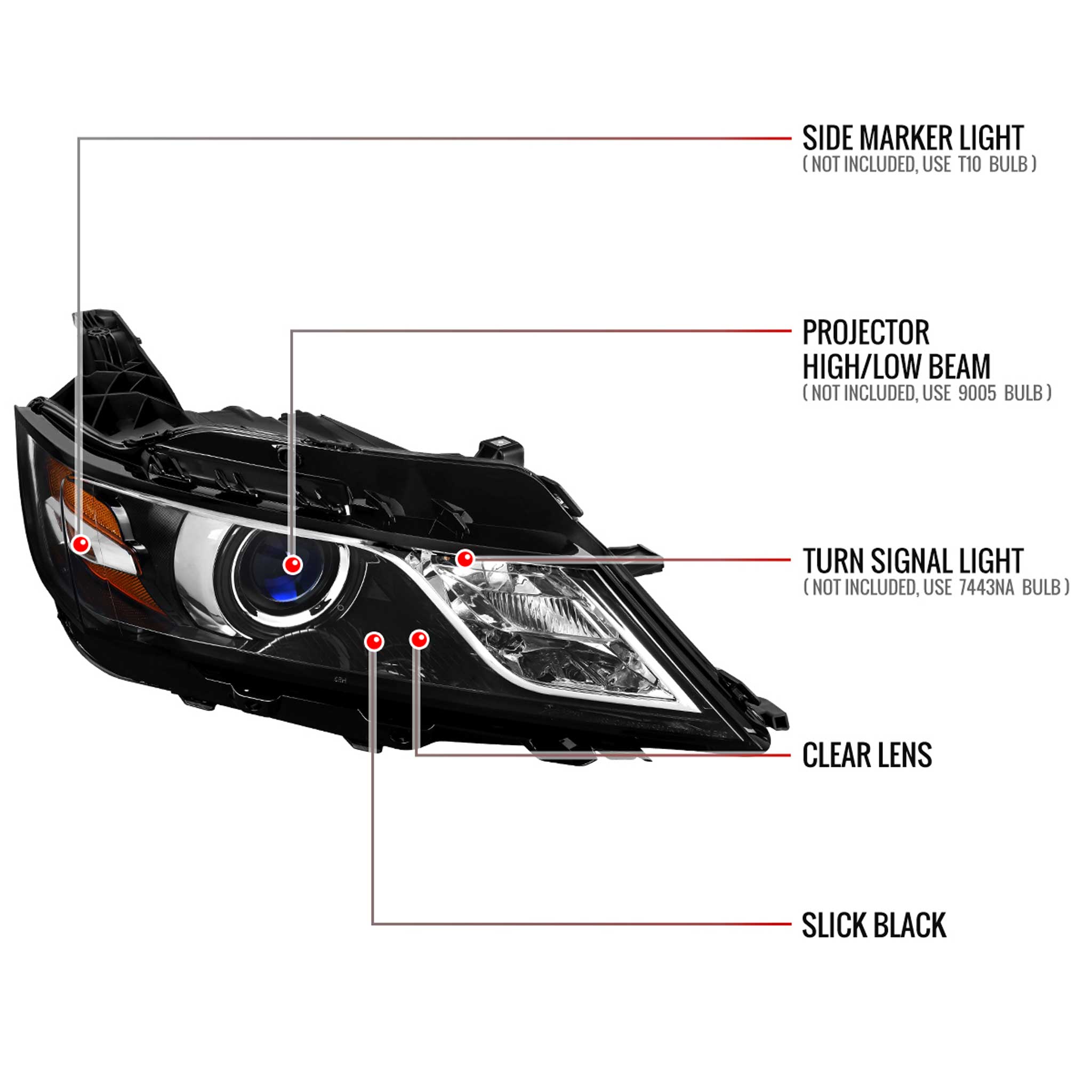 For Chevrolet Impala 2014-2020 Factory Style Projector Headlight - Passenger Side Jet Black Housing Clear Lens