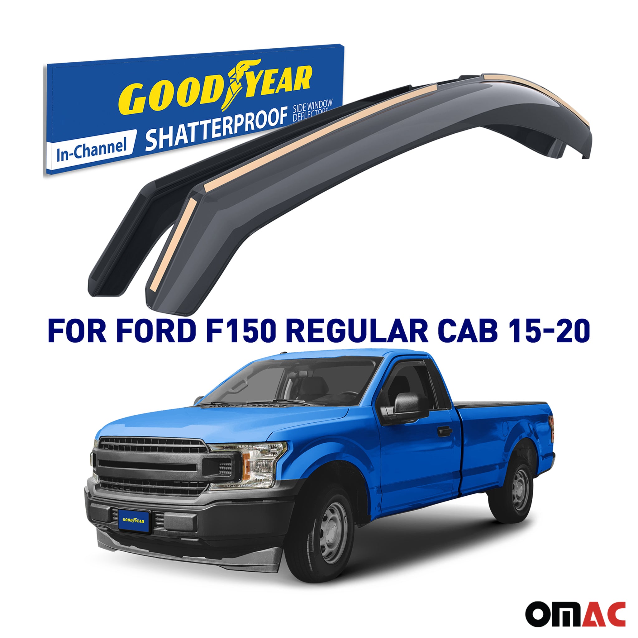 Goodyear Wind Deflectors for Ford F150 Raptor 2017-2020 SuperCab Shatterproof 2x