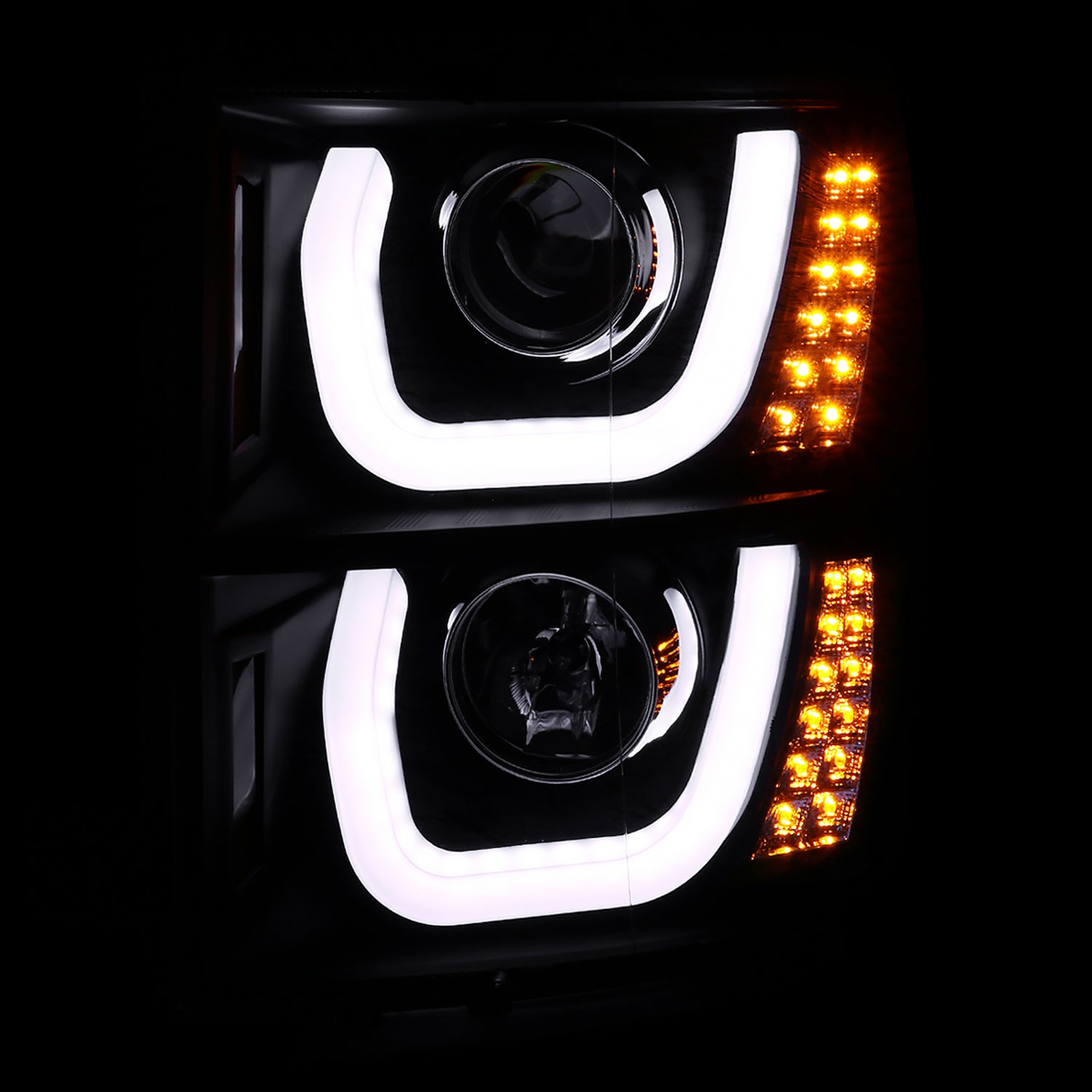 2014-2015 Chevy Silverado 1500 LED U-Bar Headlights LED Signal Lights Black