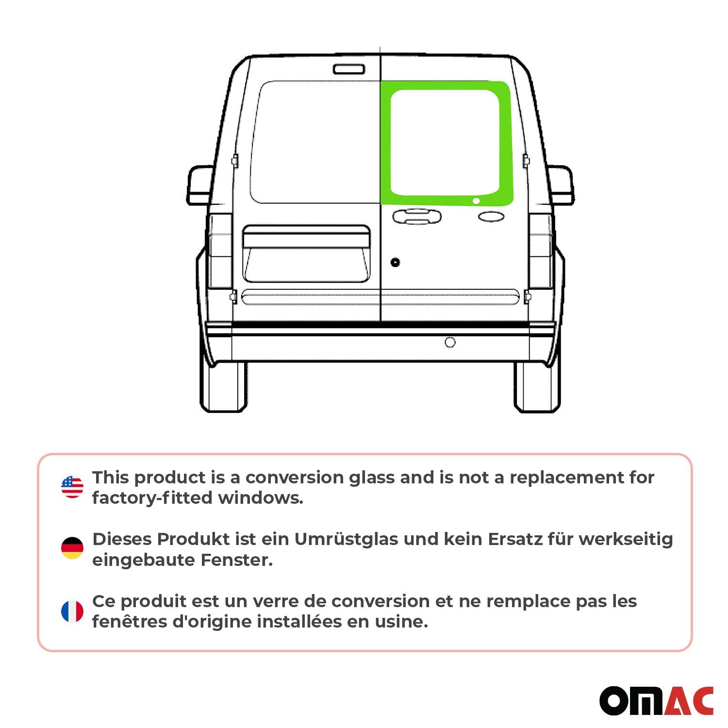 2010-2013 Ford Transit Connect Window Glass Right Barn Door L1 L2 Black