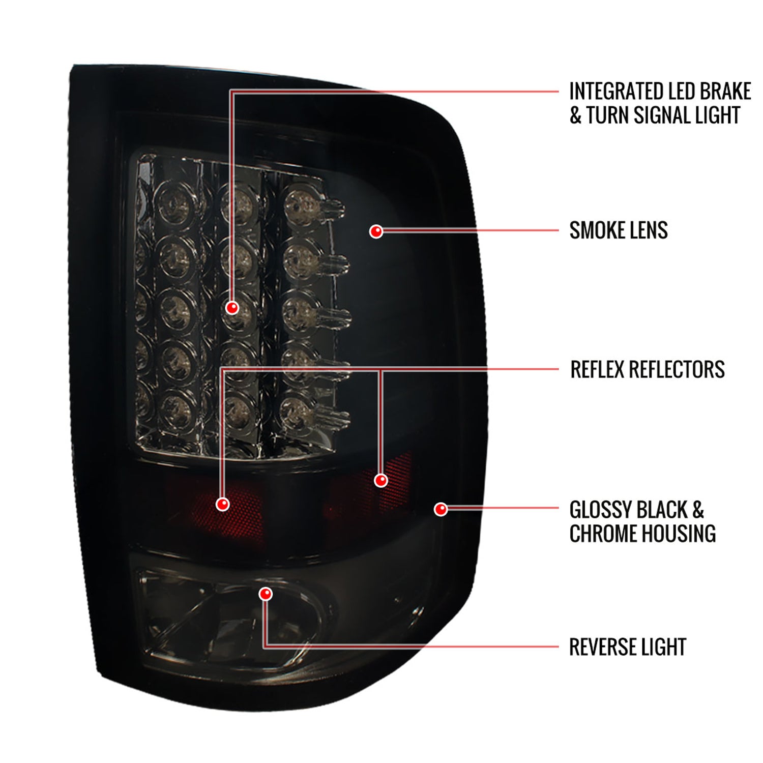 2009-2018 Dodge RAM 1500 RAM 2500 3500 LED Tail Lights Glossy Black/Smoke