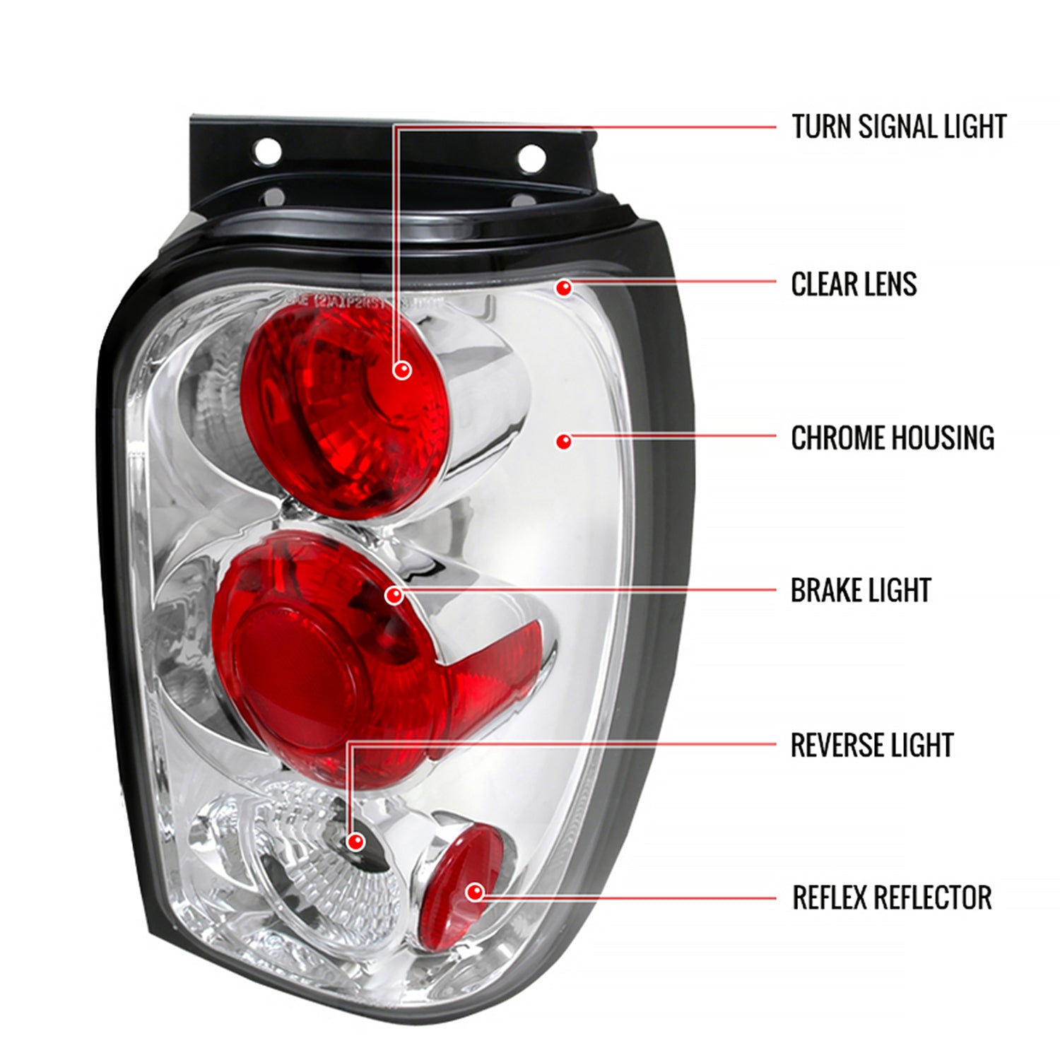 1998-2001 Ford Explorer Mercury Mountaineer Tail Lights Chrome/Clear Lens