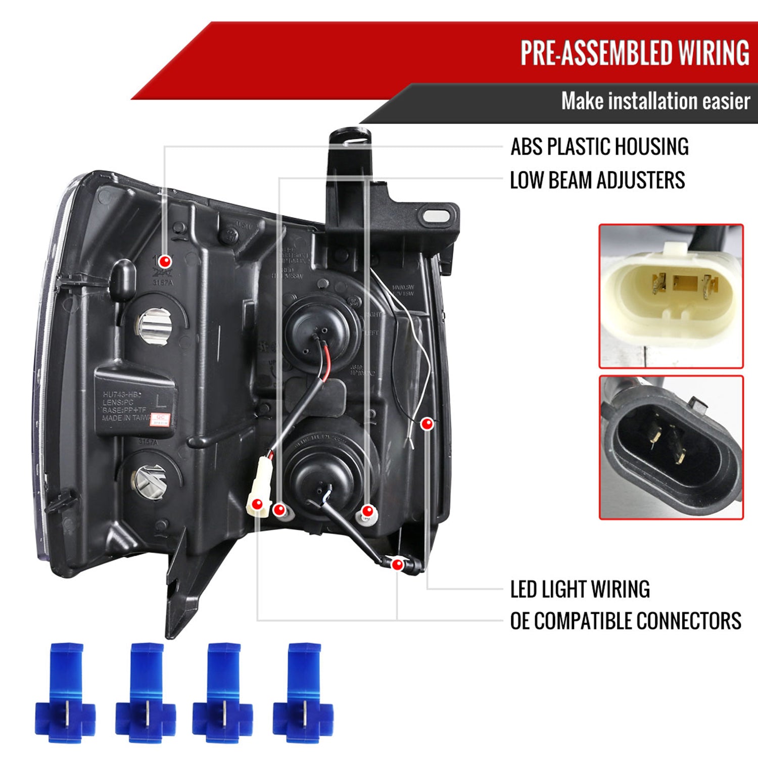 2007-2014 Chevy Silverado 1500/2500/3500HD LED CBar Projector Headlights Black