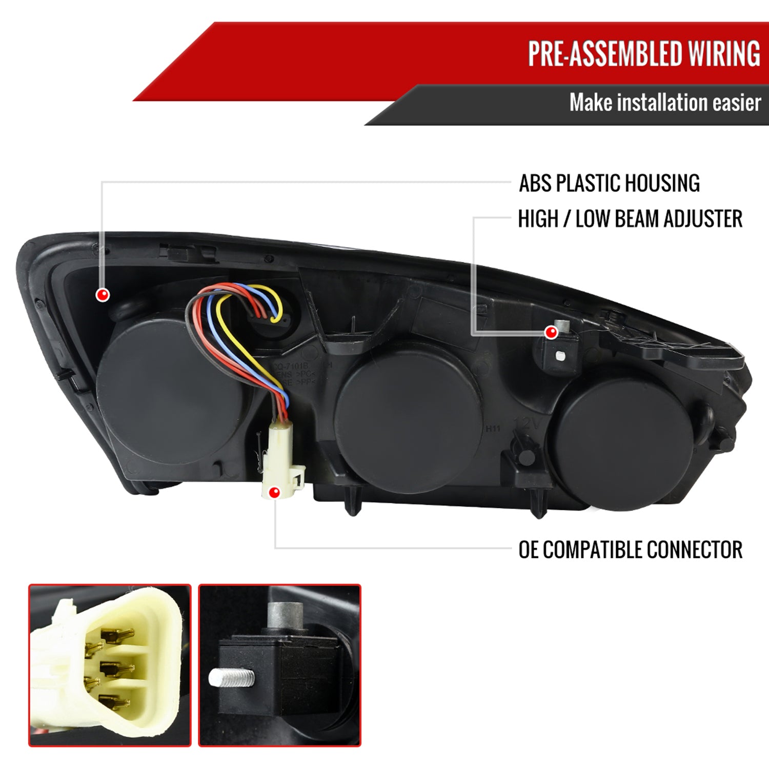 2004-2007 Chevy Malibu Factory Headlights w/Amber Reflectors Matt Black/Clear