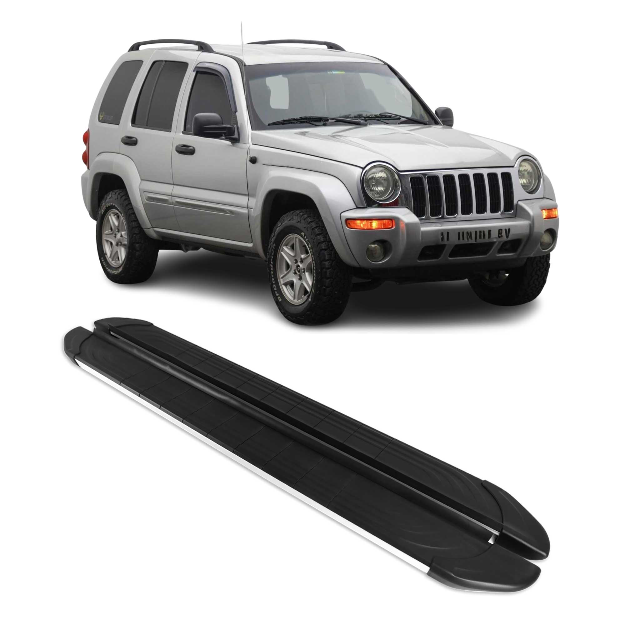 2002-2007 Jeep Liberty Running Boards Side Steps Silver & Black