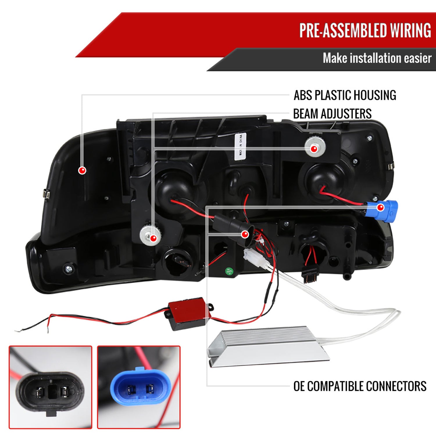 1999-2002 Chevy Silverado/ Chevy Tahoe/Suburban Dual Halo Headlights LED Black