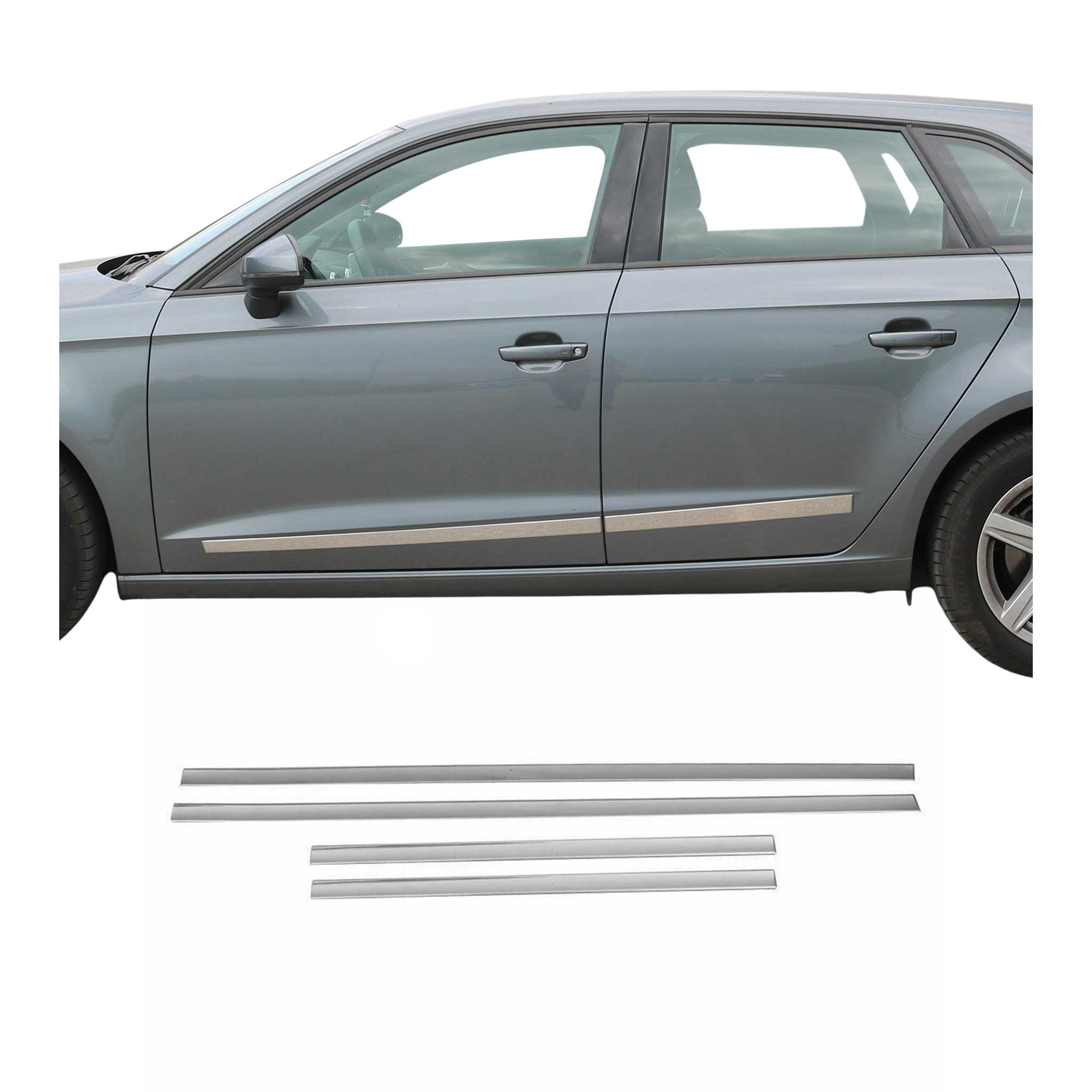 2011-2018 Volvo S60 Side Door Molding Trim Skirt Garnish Stainless Steel Silver 4 Pcs