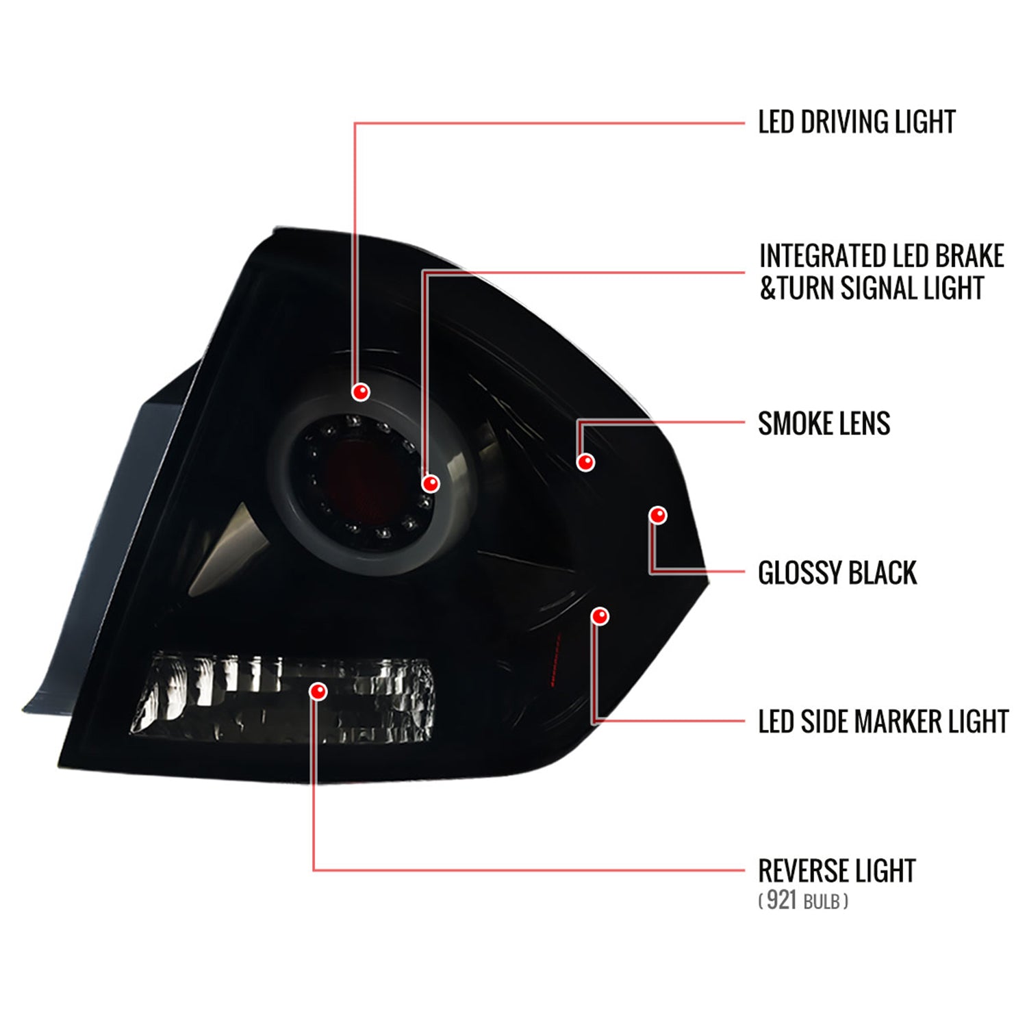 2006-2013 Chevy Impala/14-2016 Impala Limited LED Tail Lights Glossy Black/Smoke