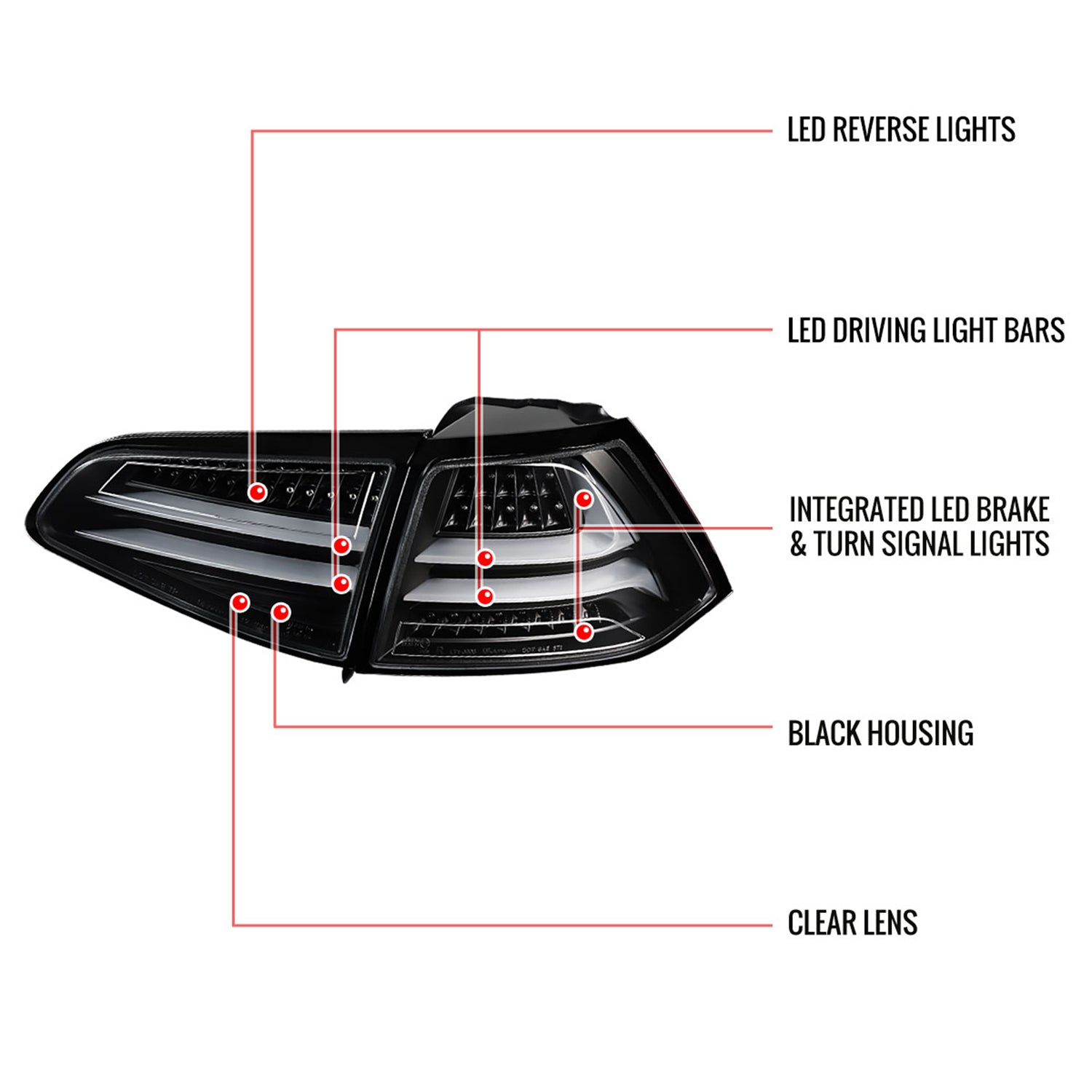 2015-2017 VW GTI/Golf LED Tail Lights Matte Black Housing/Clear Lens