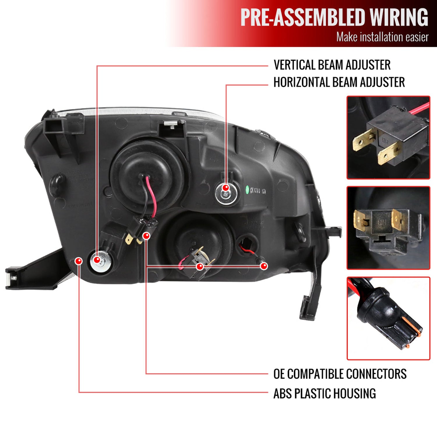 1997-2001 Honda Prelude Projector Headlights SMD LED Light Strip Matt Black