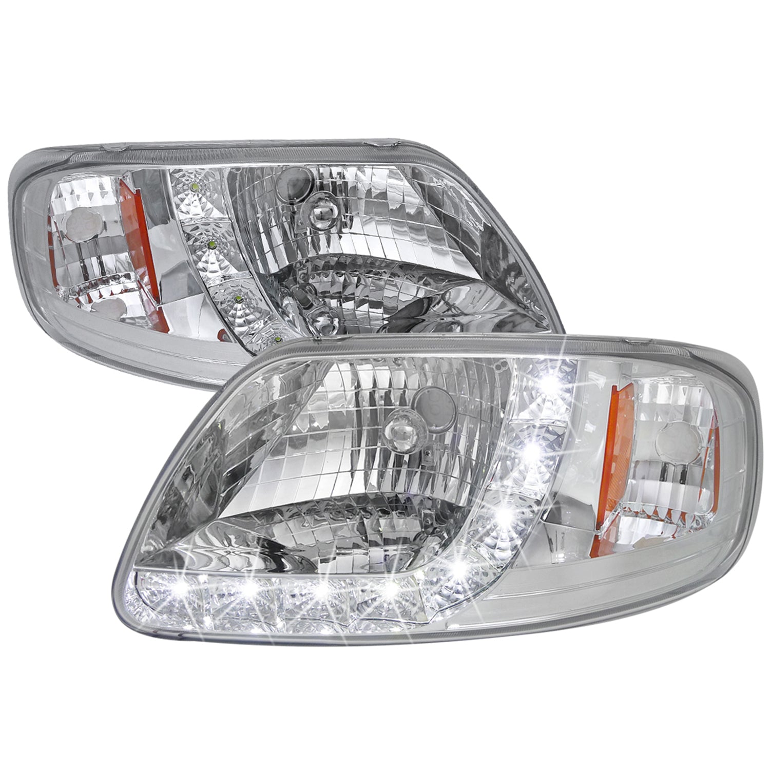 1997-2004 Ford F-150/Expedition Factory Crystal Headlights LED Light Chrome
