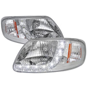 1997-2004 Ford F-150/Expedition Factory Crystal Headlights LED Light Chrome