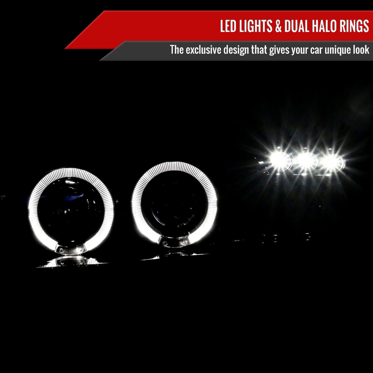 1994-1998 Ford Mustang Dual Halo V2 Projector Headlights Glossy Black/Smoke