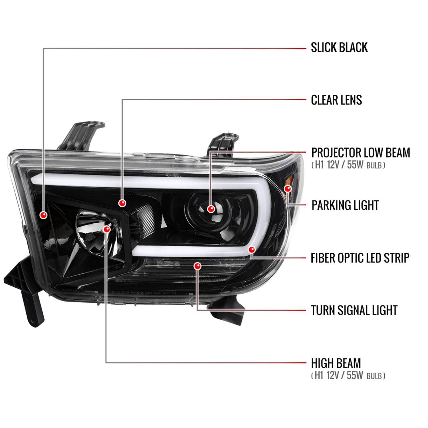 2007-2013 Toyota Tundra/ 08-2017 Sequoia LED CBar Projector Headlights Jet Black