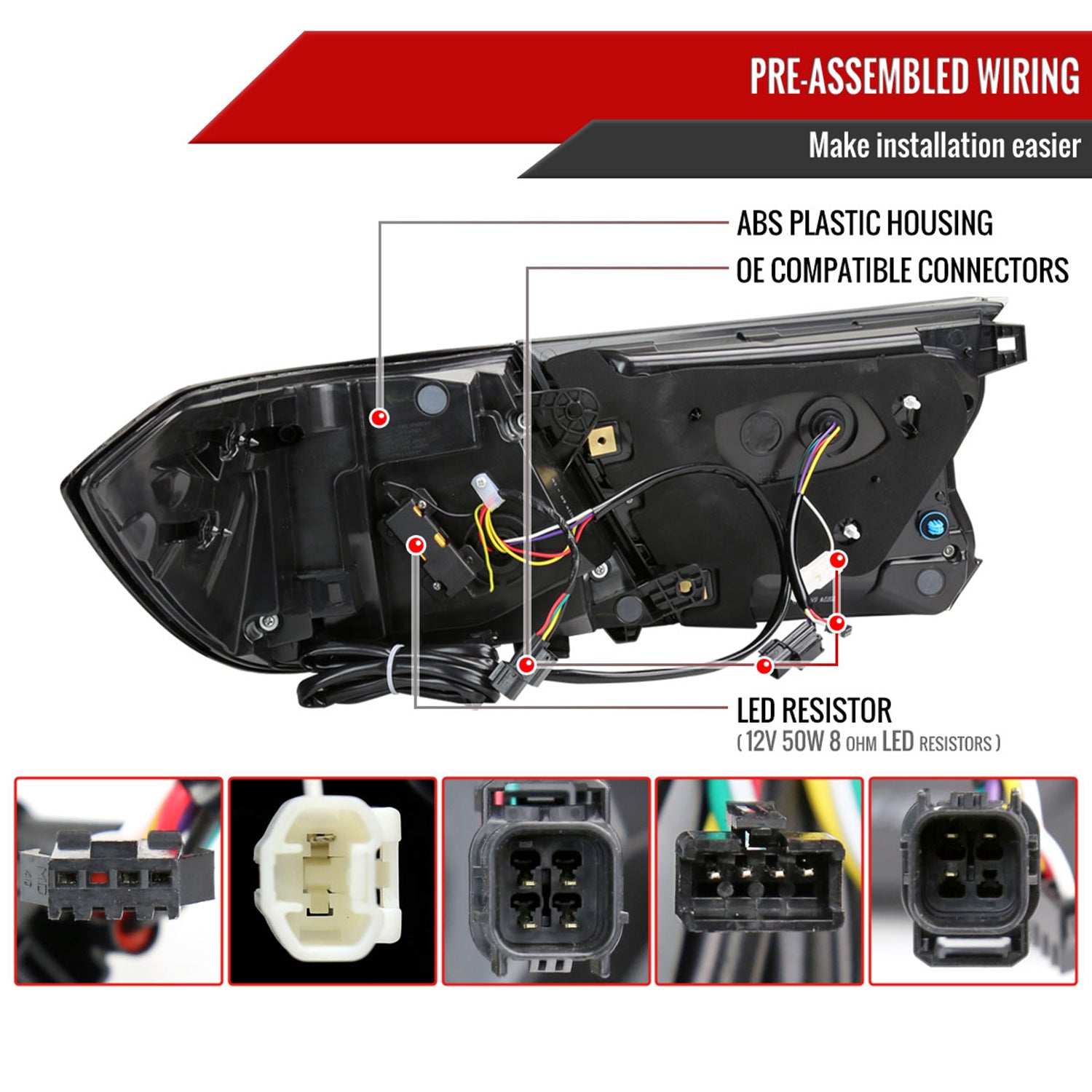 2018-2022 Honda Accord Sedan LED Signal Tail Lights Matt Black/Clear