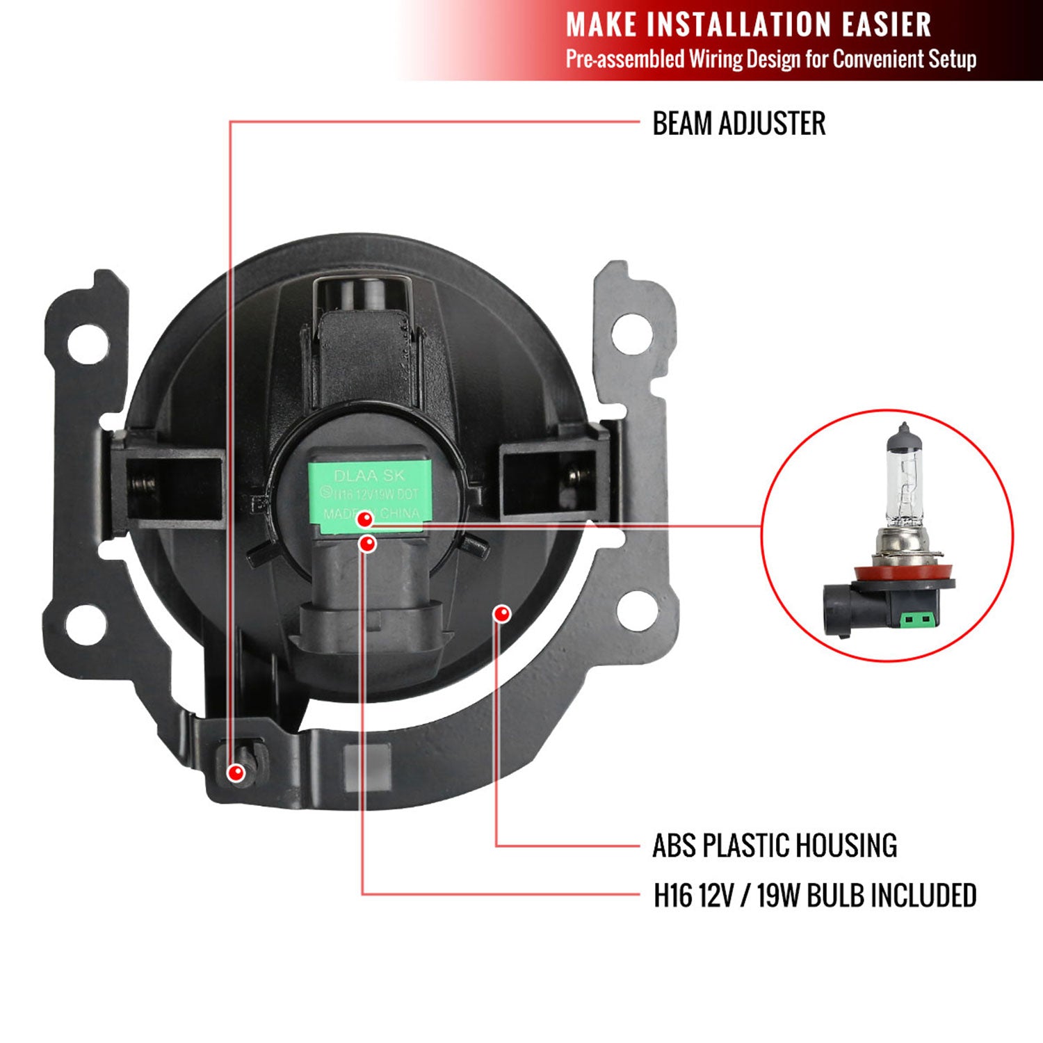 2016-2020 Mitsubishi Outlander H16 Fog Lights Kit Chrome Housing/Clear Lens