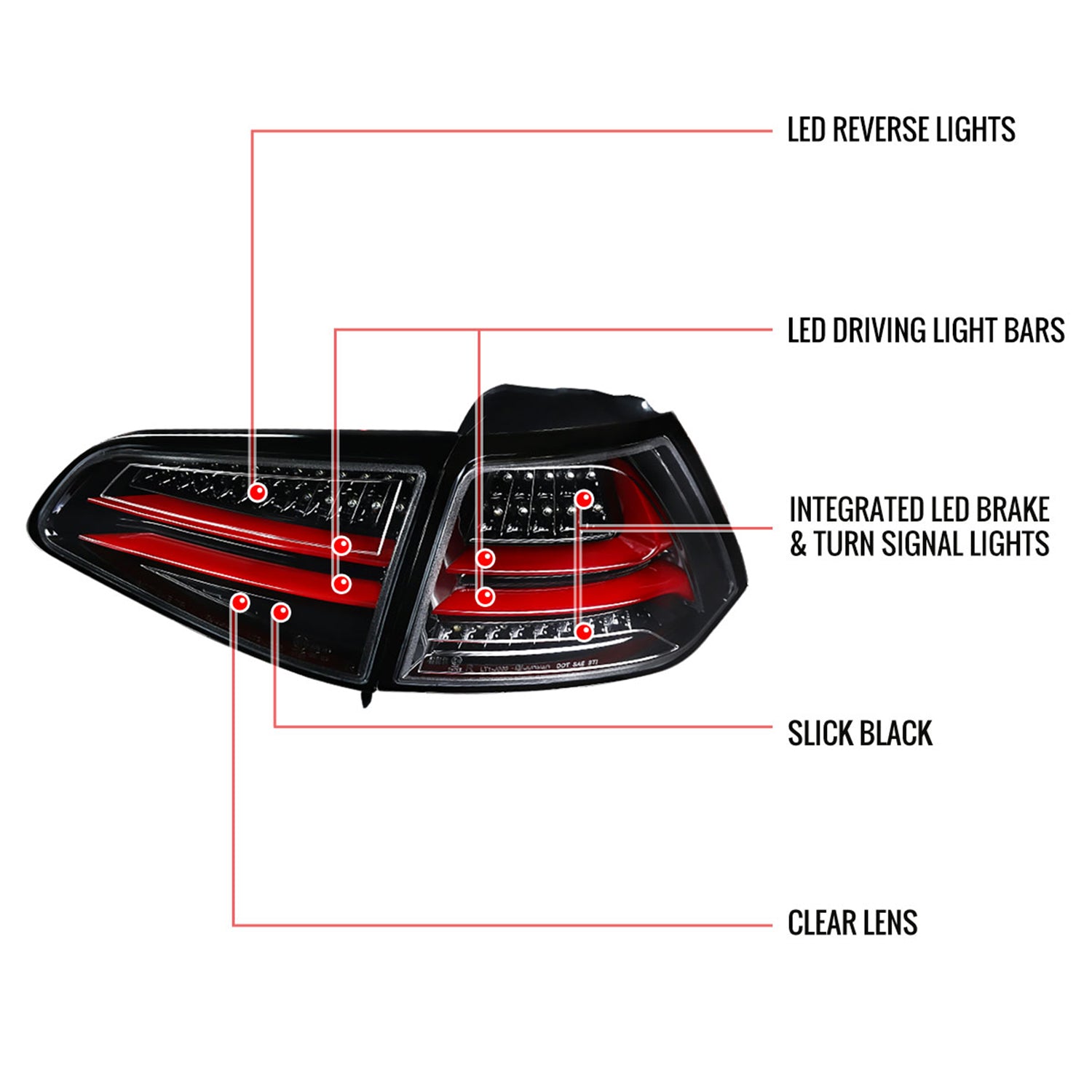 2015-2017 VW GTI/Golf LED Tail Lights Jet Black Housing/Clear Lens