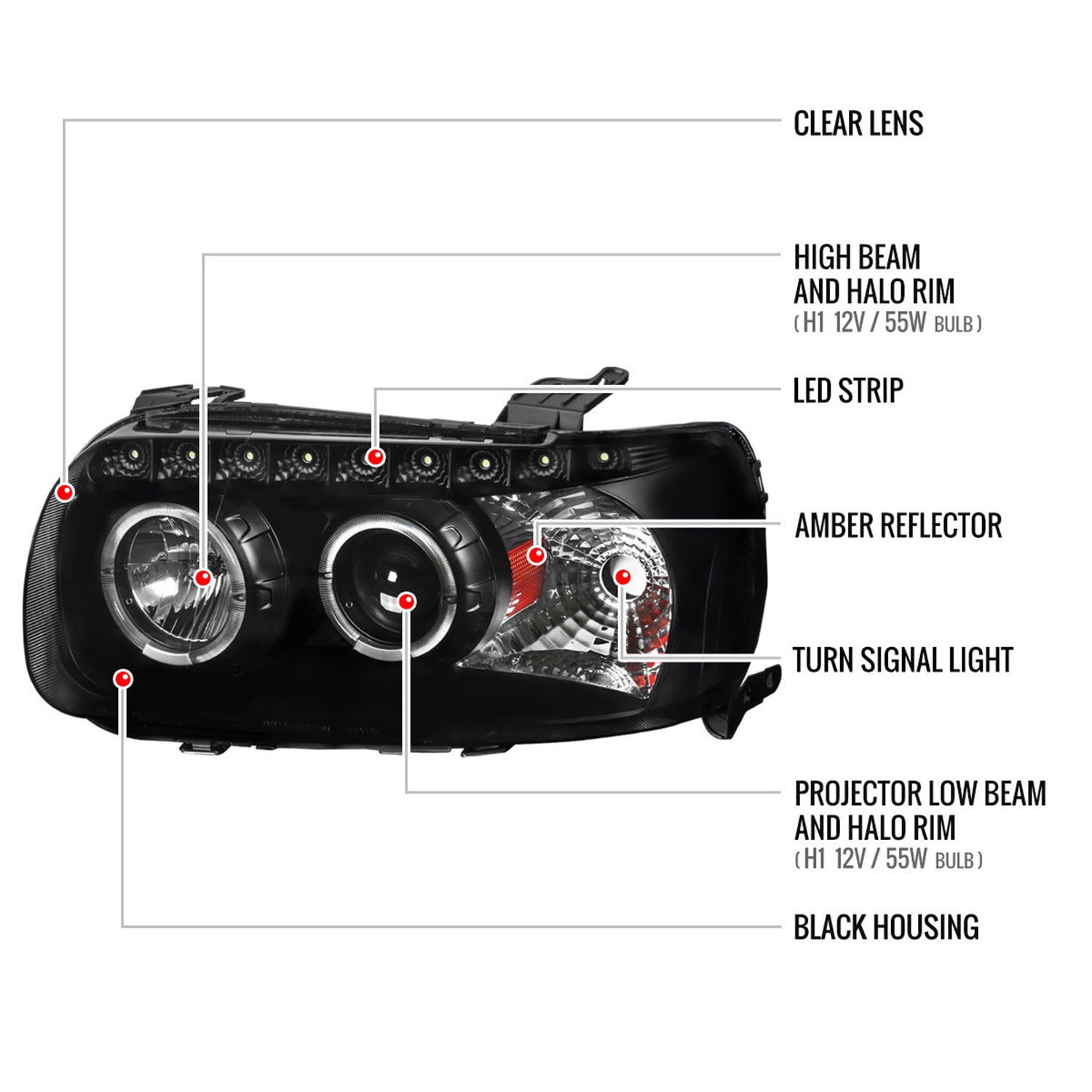 2005-2007 Ford Escape Dual Halo Projector Headlights SMD LED Light Strip Black