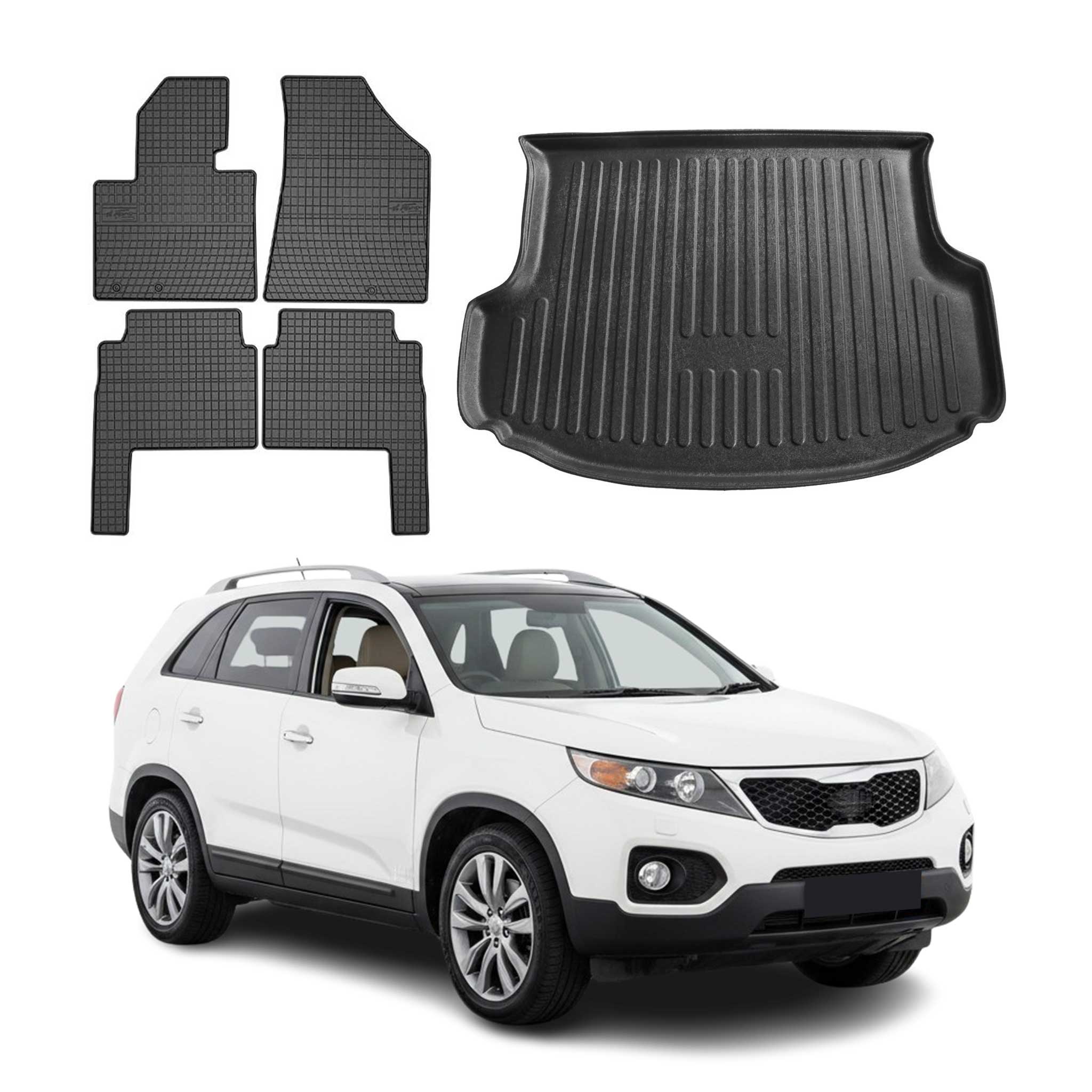 2011-2013 Kia Sorento Floor Mats & Cargo Liner Full Set All Weather Black