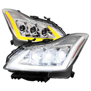 For Infiniti G37 2008-13 / Q60 Coupe 2014-15 LED Triple Projector Headlights Sequential Chrome Housing Clear Lens Switchback
