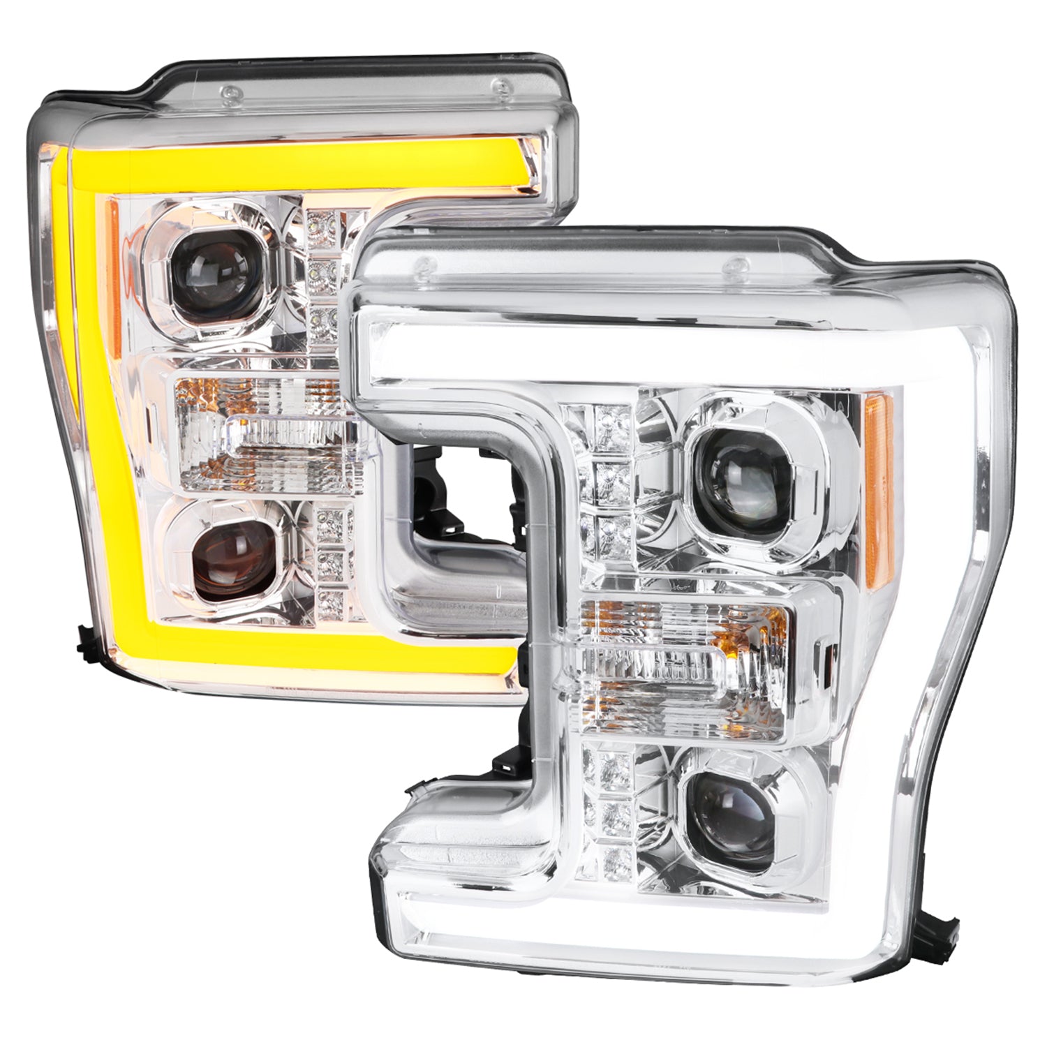 2017-2019 Ford F-250 F-350 F-450 F-550 LED C-Bar Projector Headlights Chrome