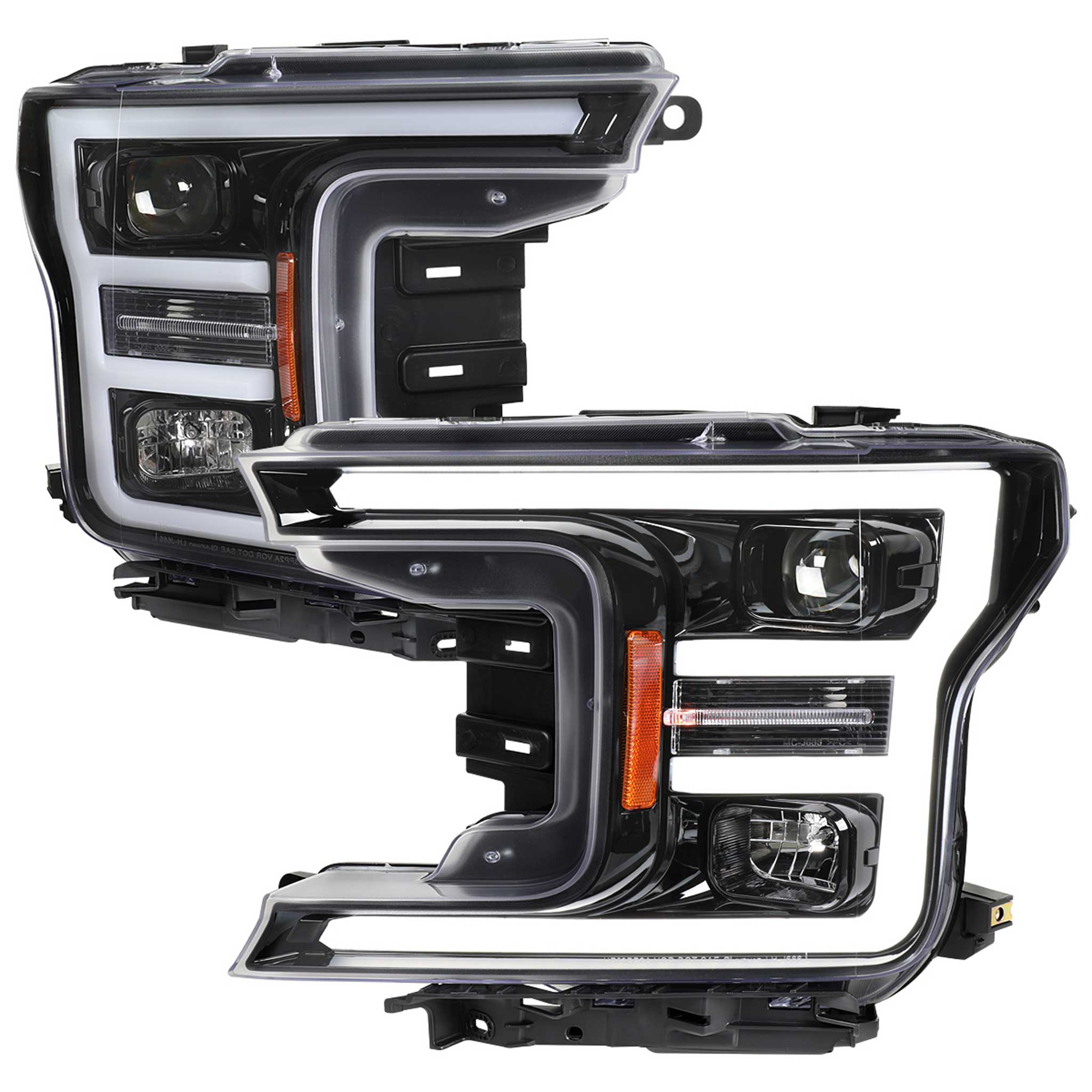 For Ford F-150 2018-2020 LED C Bar Projector Headlights Glossy Black Housing Clear Lens