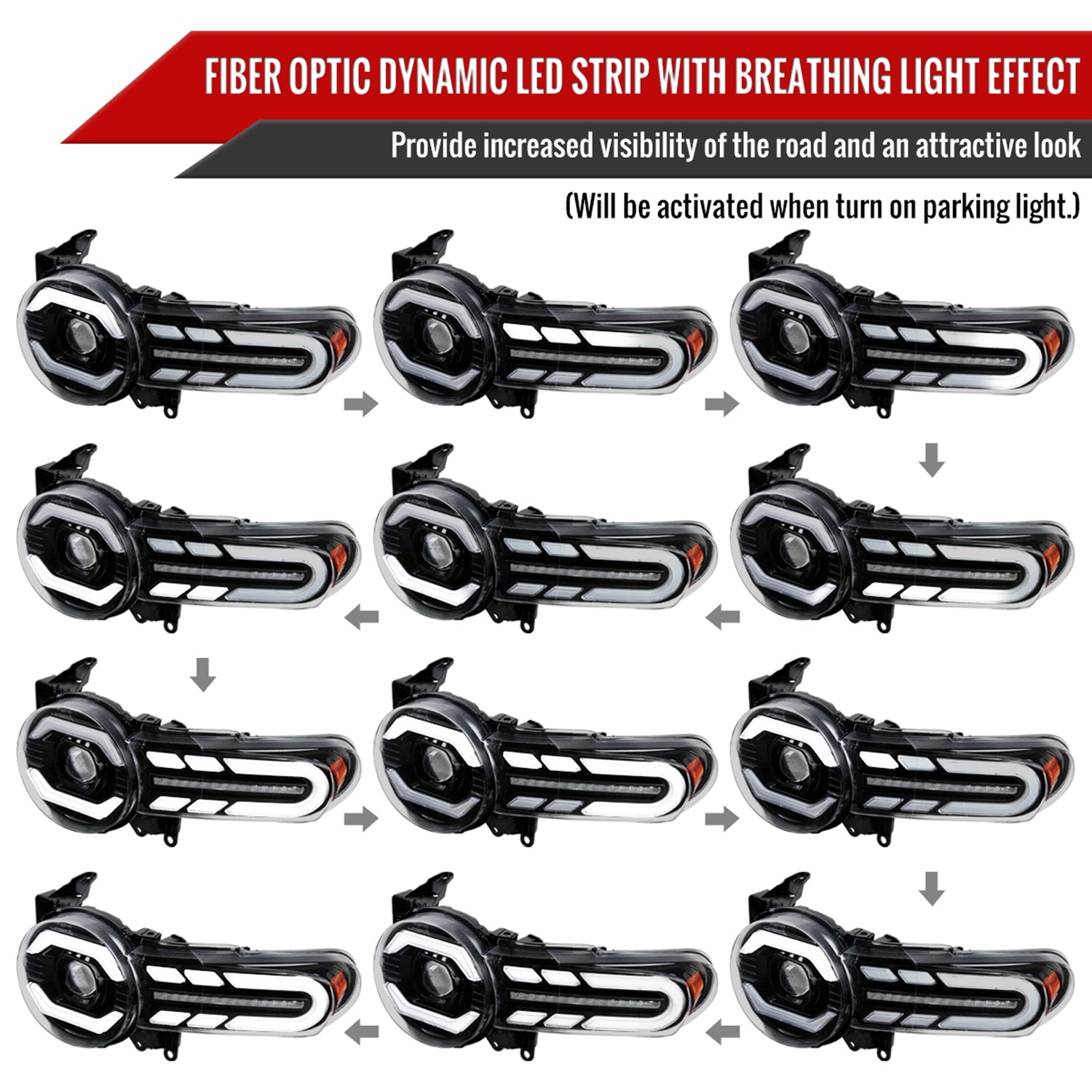 2007-2014 Toyota FJ Cruiser Signal Animated LED Bar Projector Headlights Black