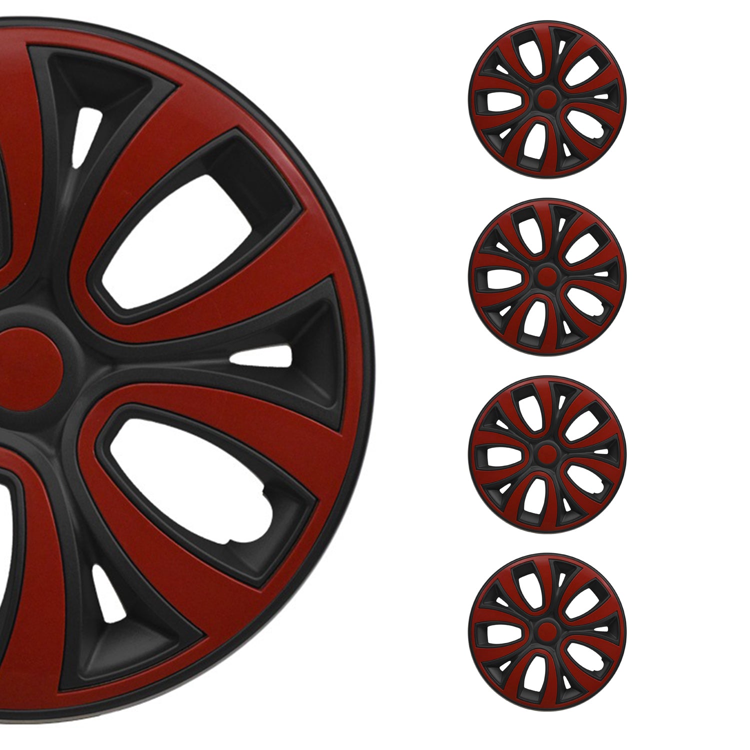 ColorFlex Hub Caps Wheel Cover 15" Black Matt & Red Full Set 4 pcs.