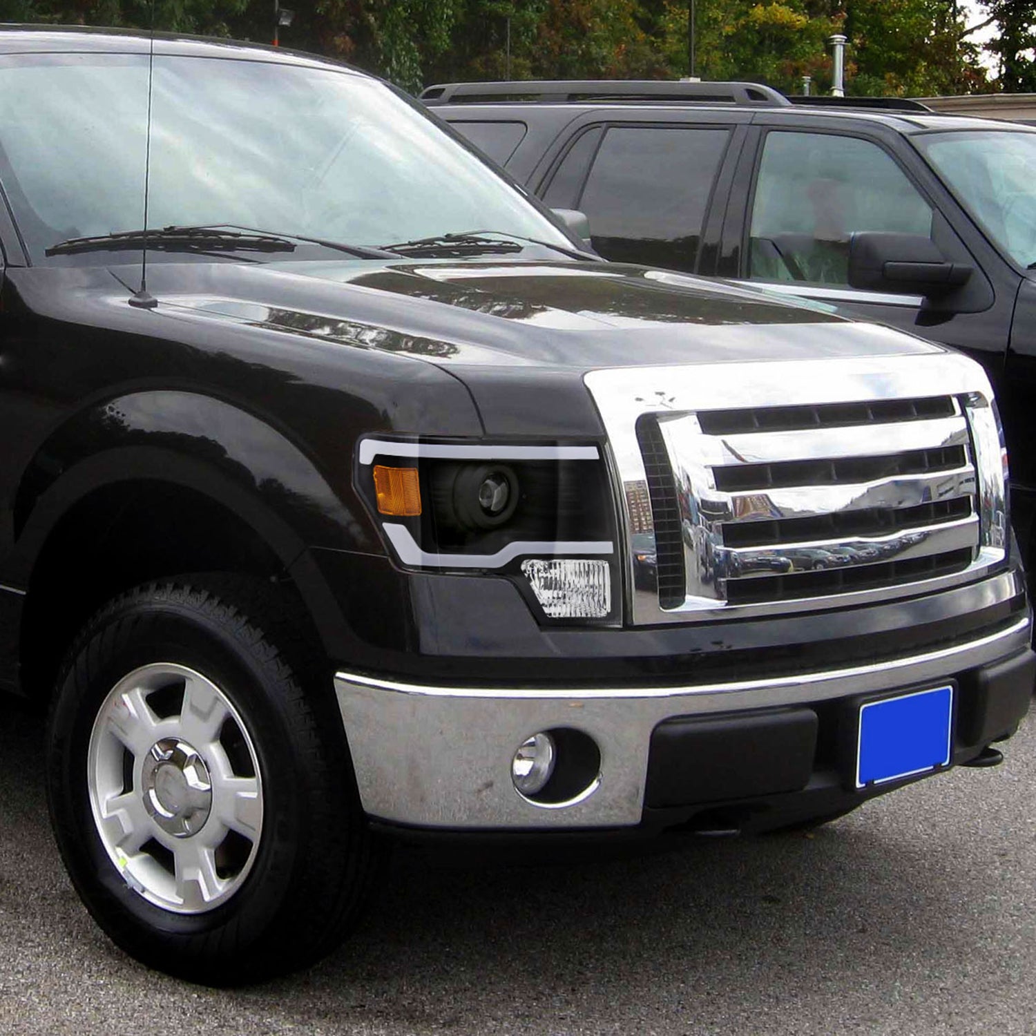 2009-2014 Ford F-150 LED Strip Projector Headlights Matte Black/Clear Lens