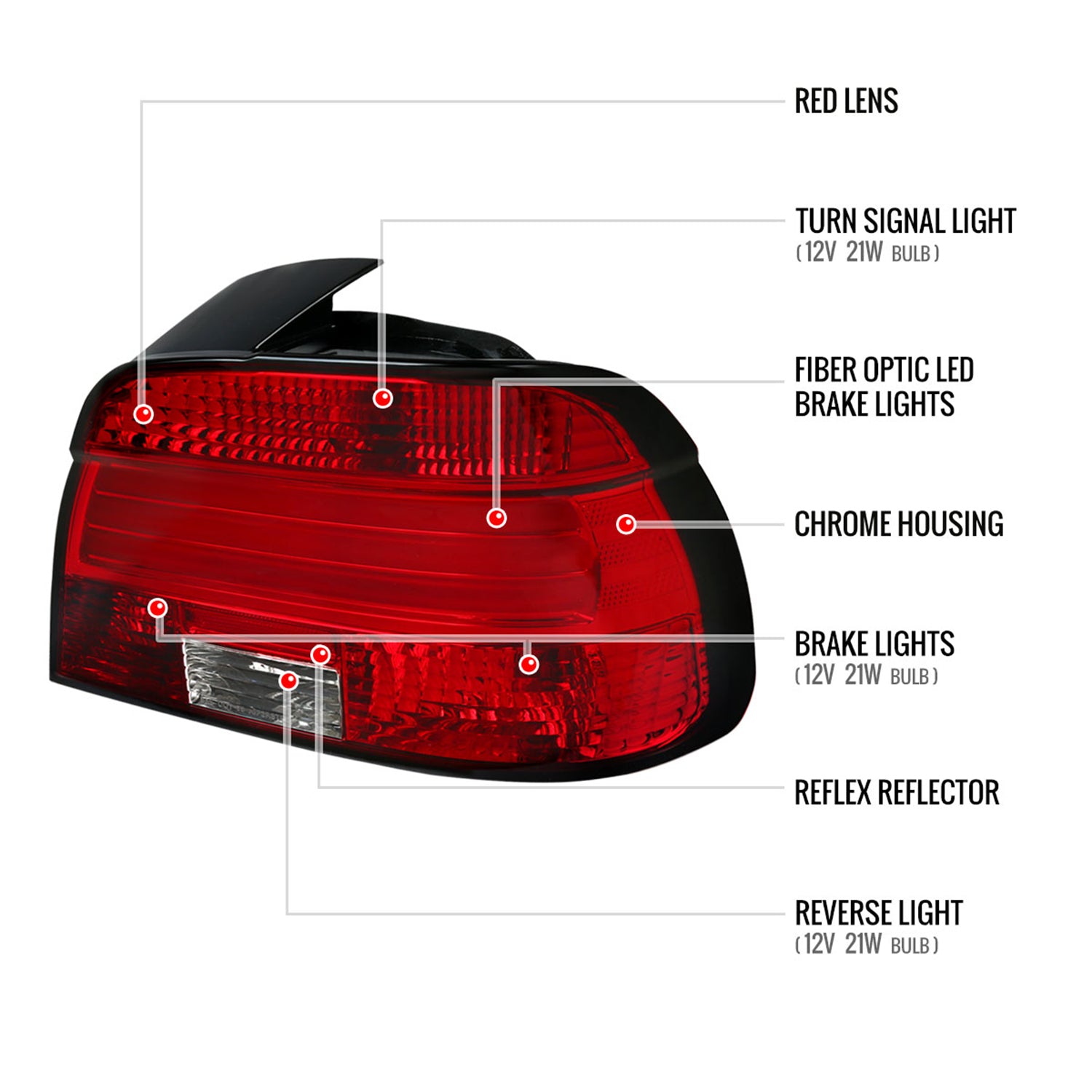 2001-2003 BMW E39 5 Series Sedan LED Tail Lights Chrome/Red Clear Lens