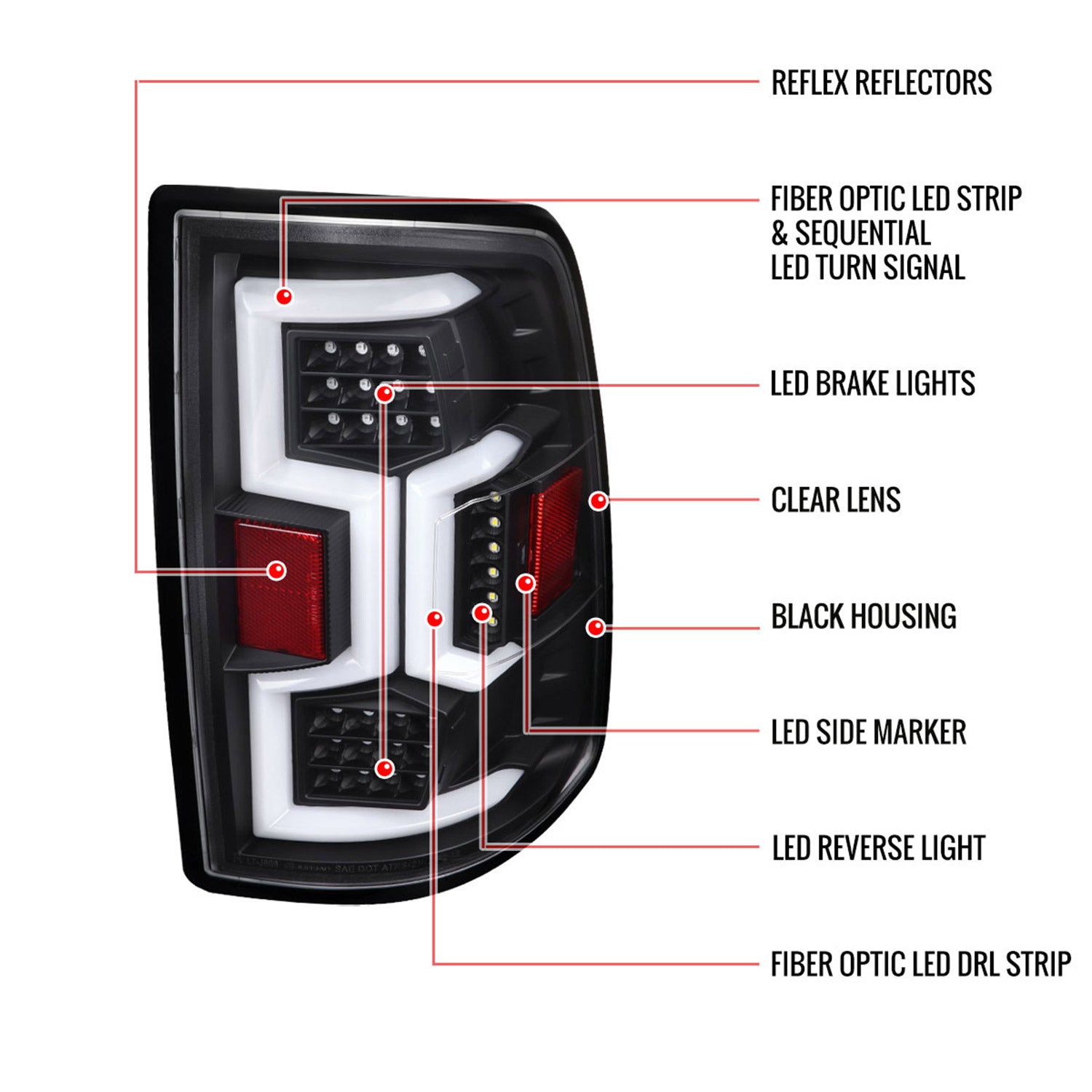 2019-2024 Dodge RAM 2500/3500 LED Signal Tail Lights Matt Black/Clear