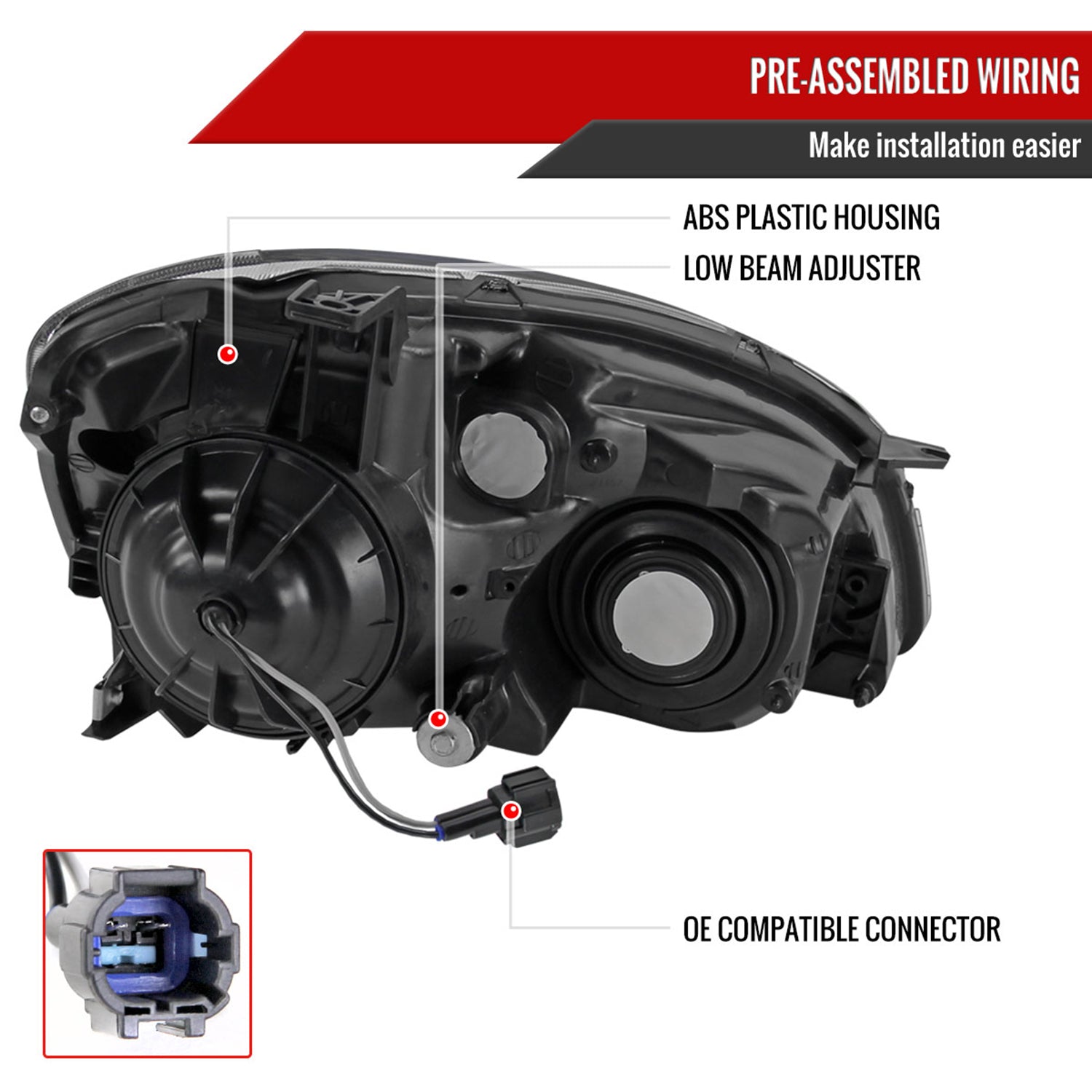 2002-2004 Nissan Altima Crystal Headlights w/ Amber Reflector Matt Black/Clear