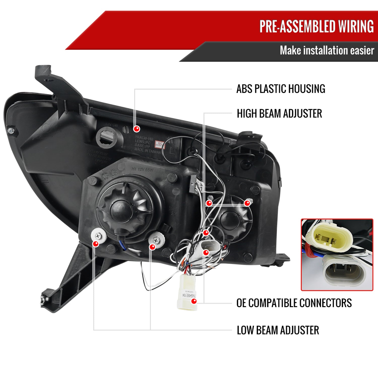 2003-2005 Toyota 4Runner Dual Halo Projector Headlights Glossy Black/Smoke