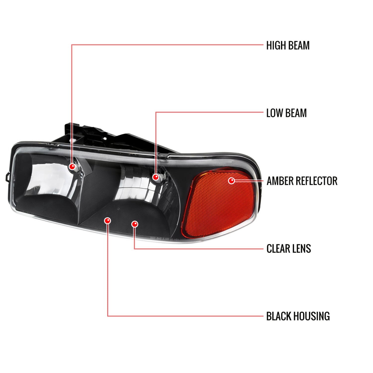 1999-2006 GMC Sierra/Yukon/Yukon XL Headlights Amber Reflector Black